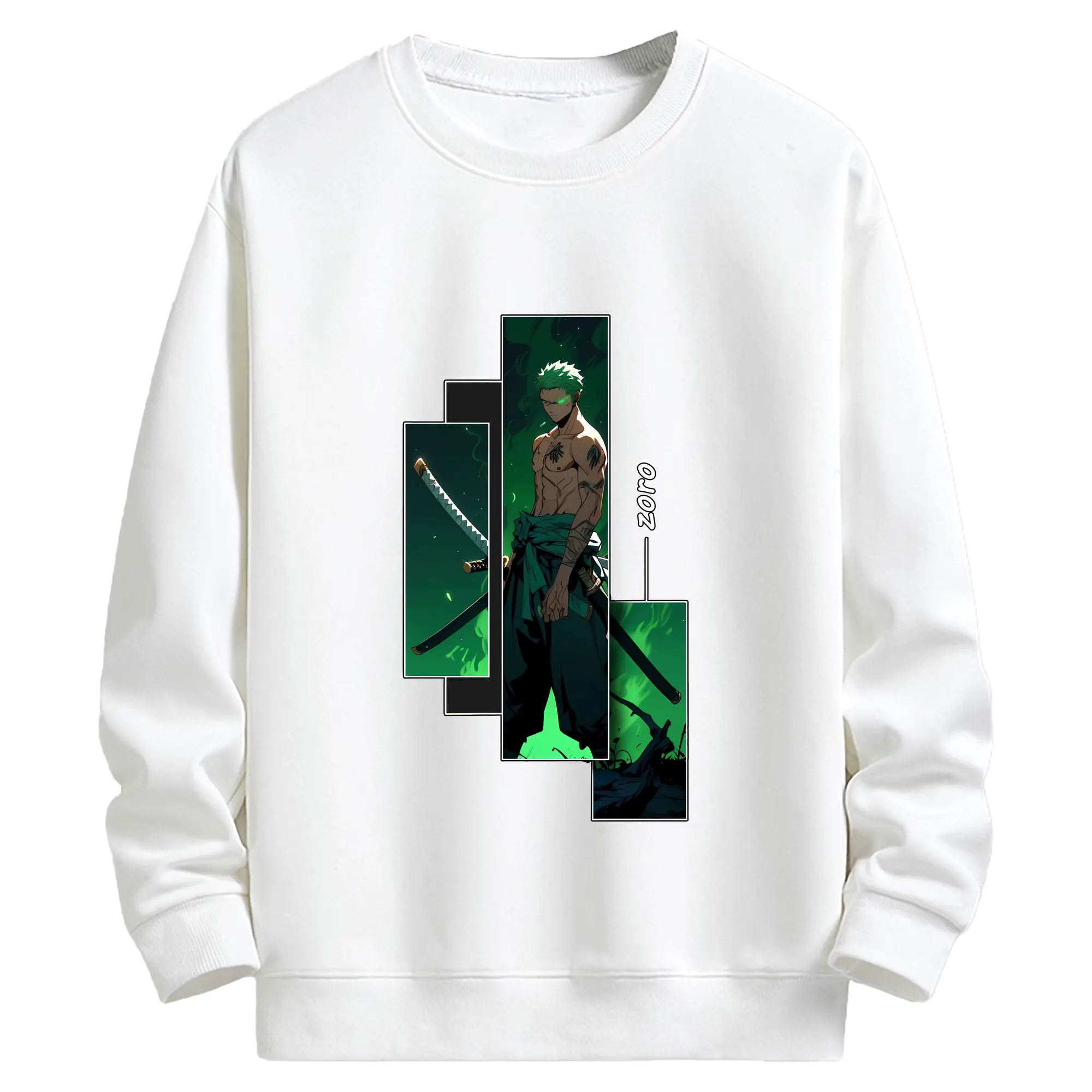 ワンピース グッズ ロロノア・ゾロ - キッズ クルーネックスウェットシャツ ・ フロントプリント ・ 綿80％ ポリエステル20％ ・ 快適 通学 スポーツ 日常使い お散歩用