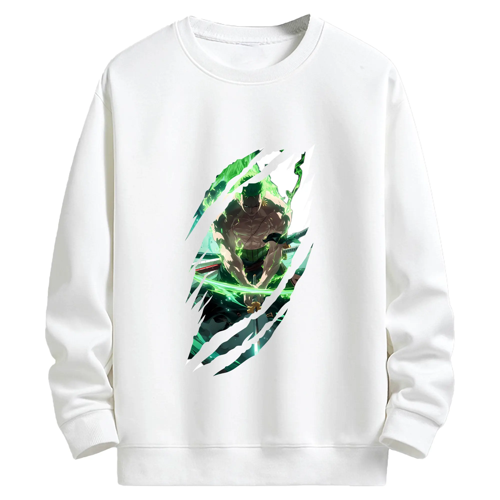 ワンピース グッズ ロロノア・ゾロ - キッズ クルーネックスウェットシャツ ・ フロントプリント ・ 綿80％ ポリエステル20％ ・ 快適 通学 スポーツ 日常使い お散歩用