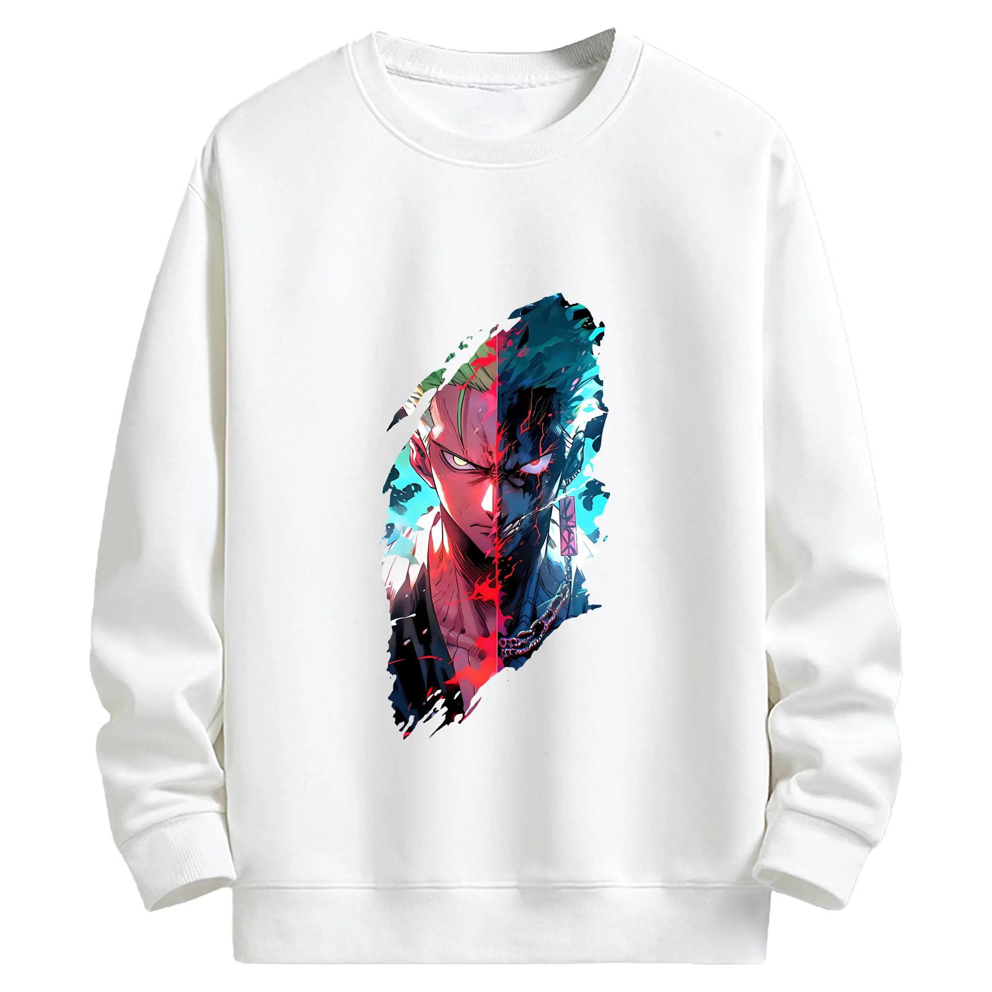 ワンピース グッズ ロロノア・ゾロ - キッズ クルーネックスウェットシャツ ・ フロントプリント ・ 綿80％ ポリエステル20％ ・ 快適 通学 スポーツ 日常使い お散歩用