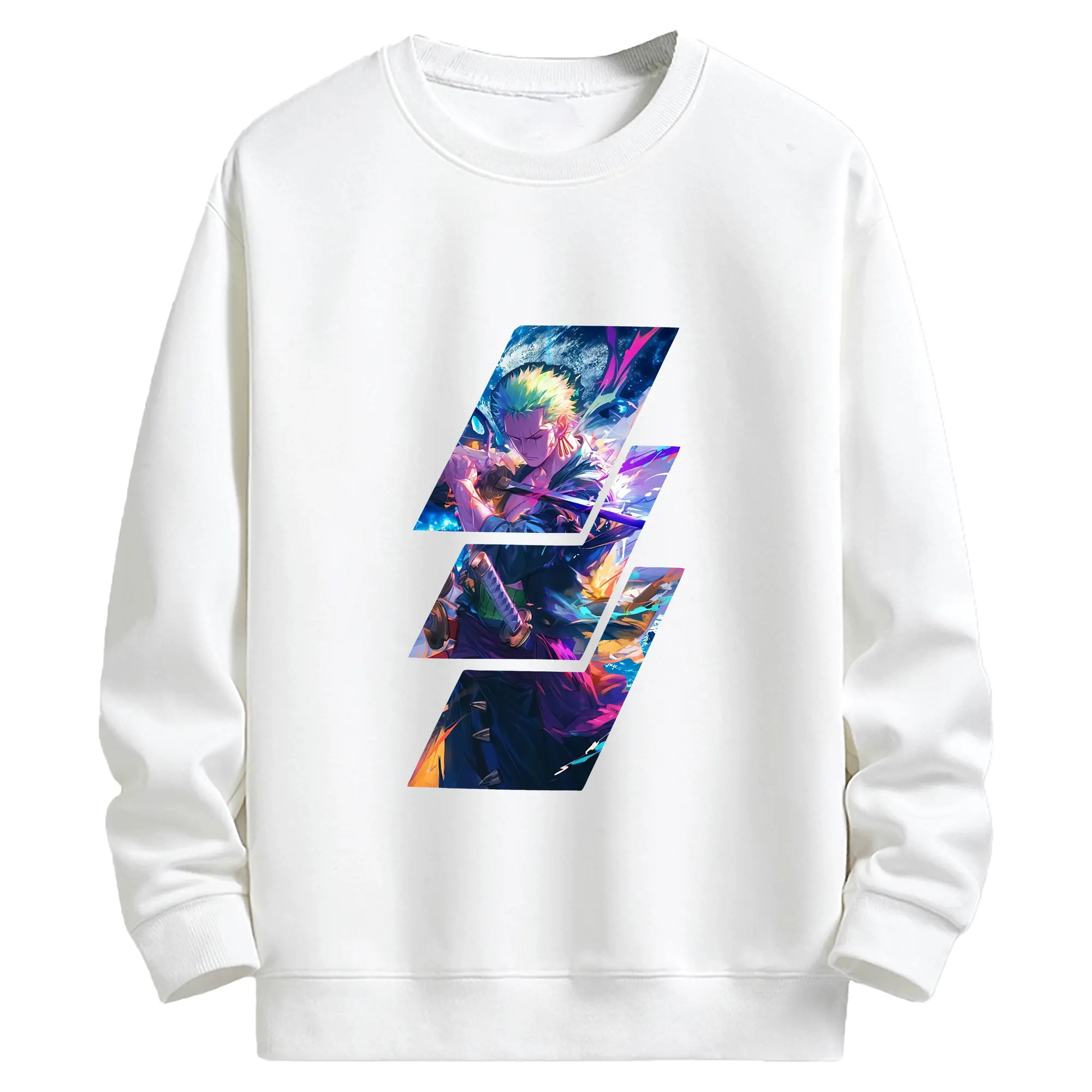 ワンピース グッズ ロロノア・ゾロ - キッズ クルーネックスウェットシャツ ・ フロントプリント ・ 綿80％ ポリエステル20％ ・ 快適 通学 スポーツ 日常使い お散歩用