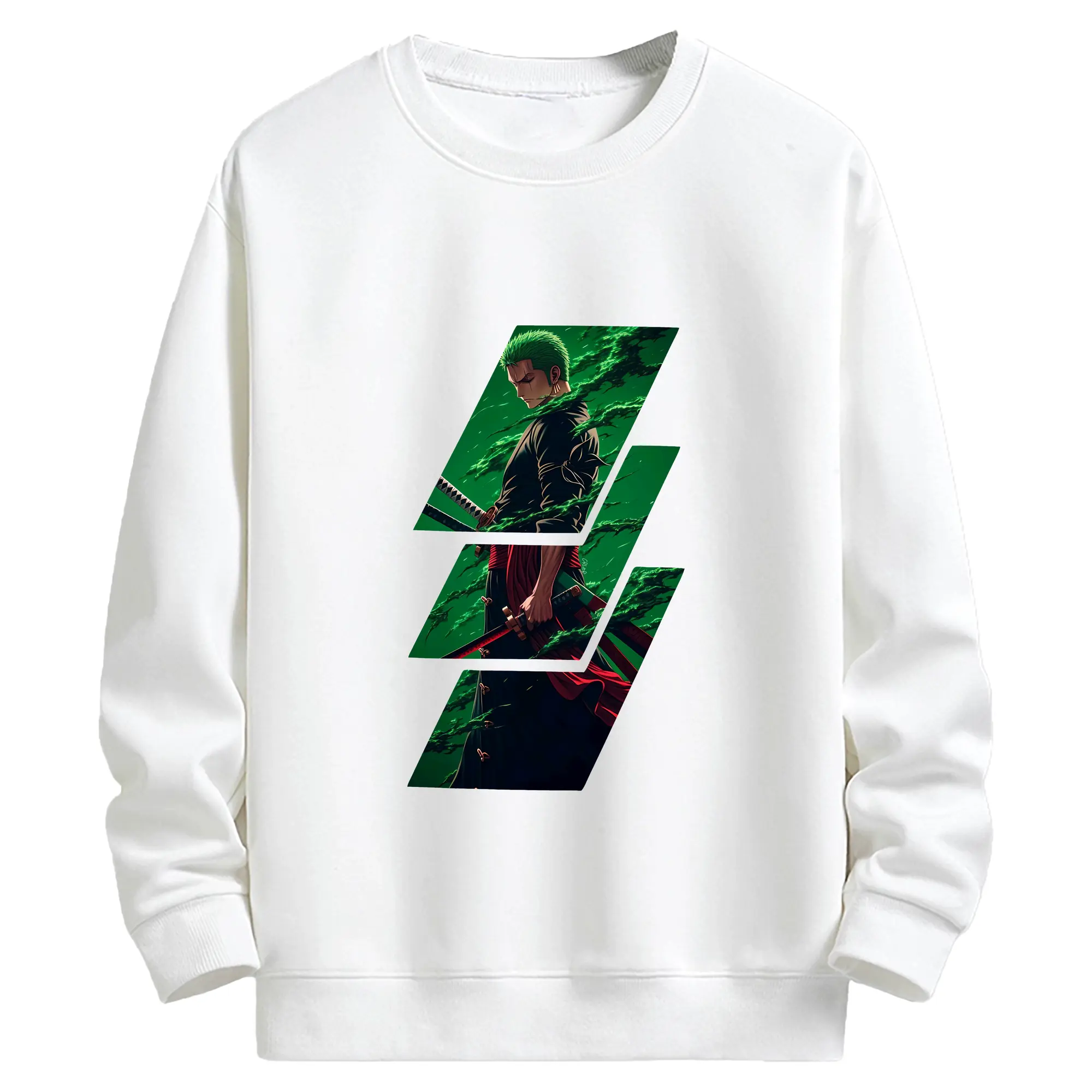 ワンピース グッズ ロロノア・ゾロ - キッズ クルーネックスウェットシャツ ・ フロントプリント ・ 綿80％ ポリエステル20％ ・ 快適 通学 スポーツ 日常使い お散歩用