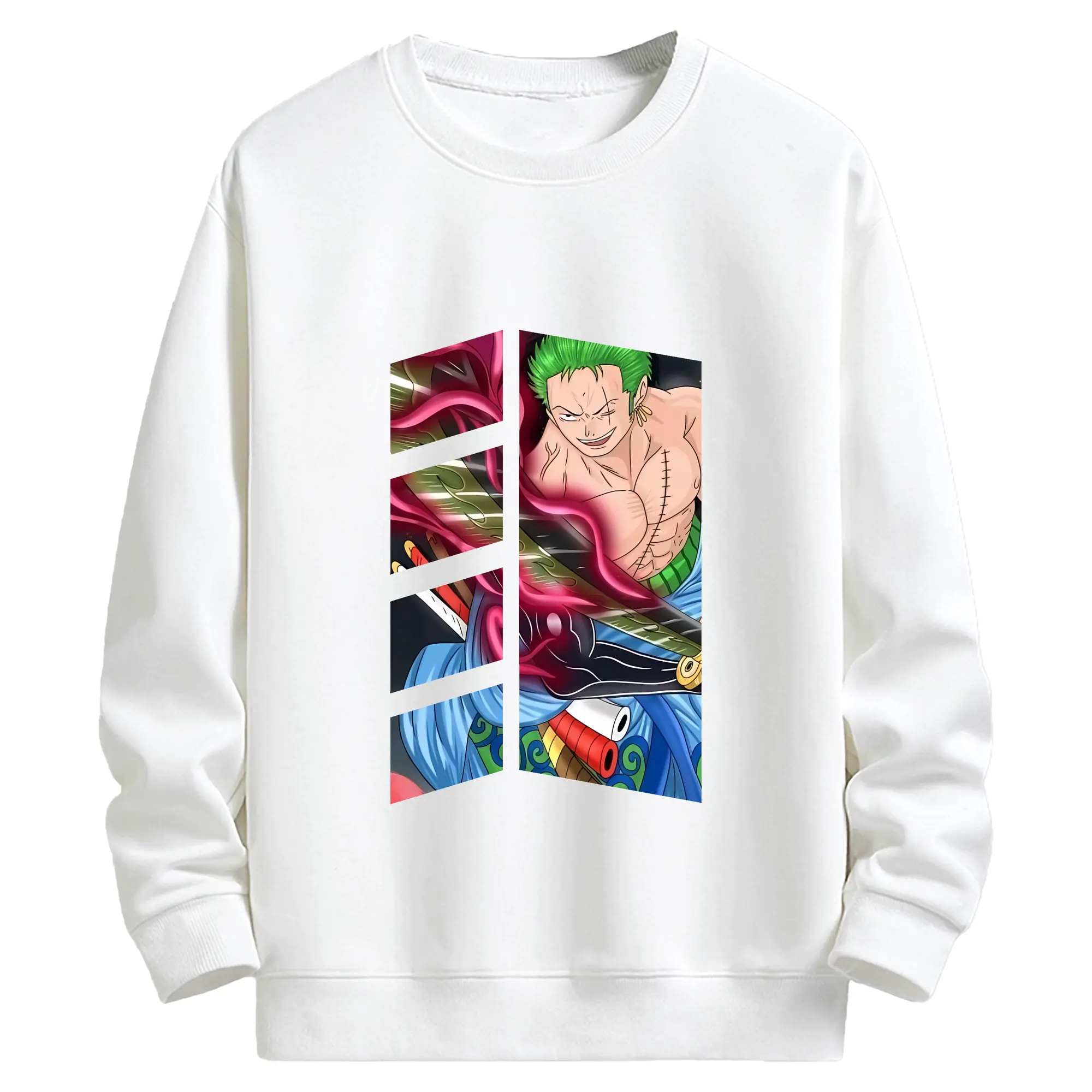 ワンピース グッズ ロロノア・ゾロ - キッズ クルーネックスウェットシャツ ・ フロントプリント ・ 綿80％ ポリエステル20％ ・ 快適 通学 スポーツ 日常使い お散歩用