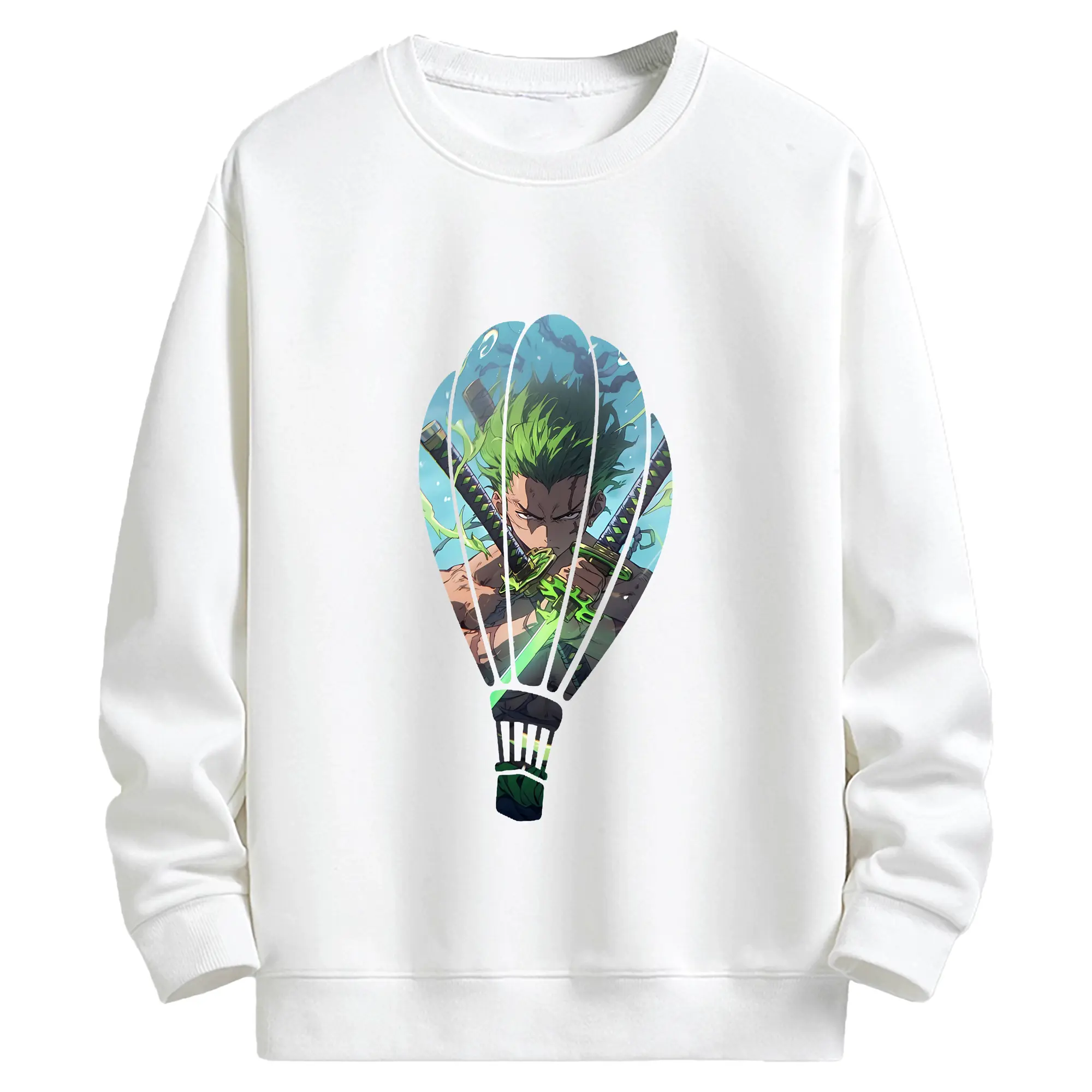 ワンピース グッズ ロロノア・ゾロ - キッズ クルーネックスウェットシャツ ・ フロントプリント ・ 綿80％ ポリエステル20％ ・ 快適 通学 スポーツ 日常使い お散歩用