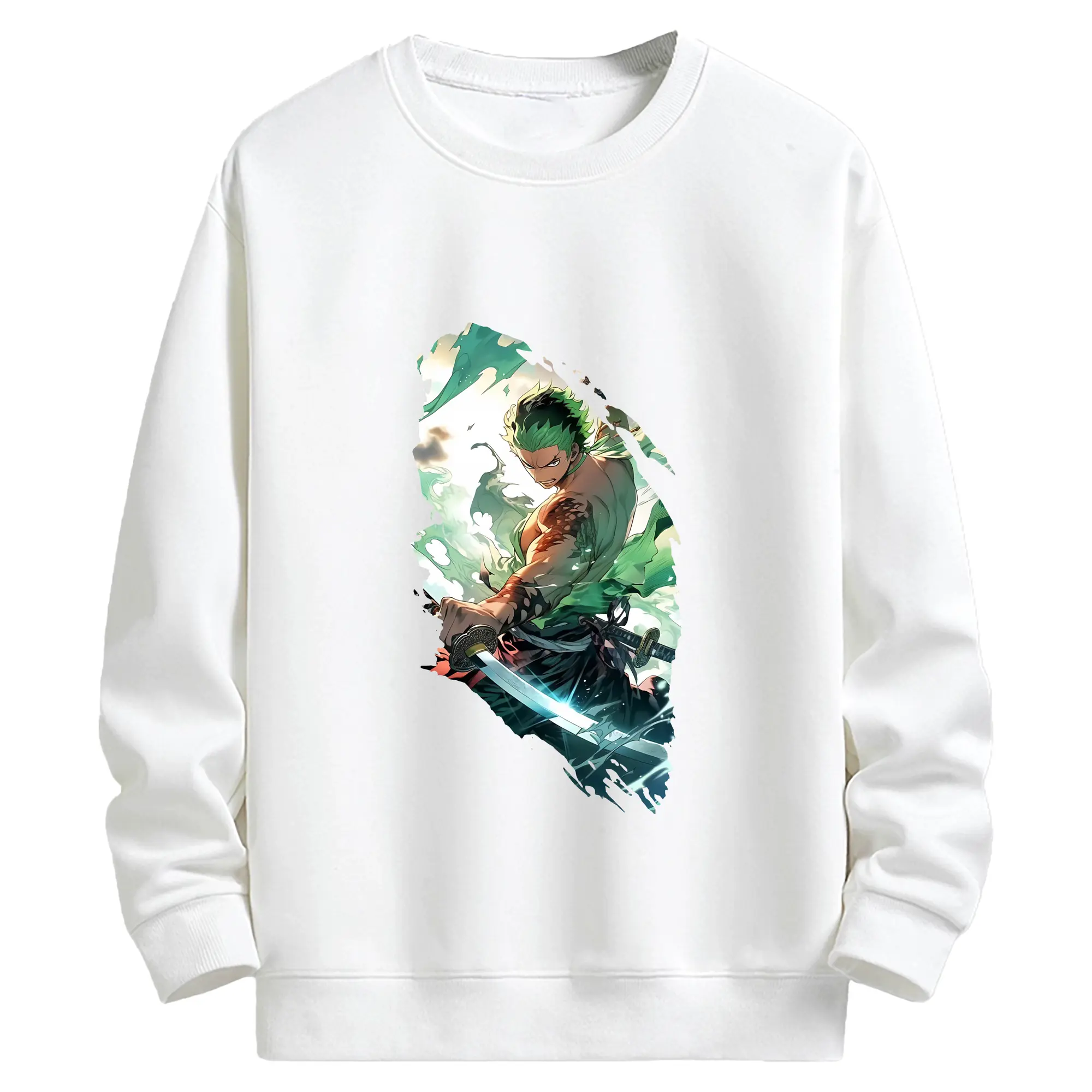 ワンピース グッズ ロロノア・ゾロ - キッズ クルーネックスウェットシャツ ・ フロントプリント ・ 綿80％ ポリエステル20％ ・ 快適 通学 スポーツ 日常使い お散歩用