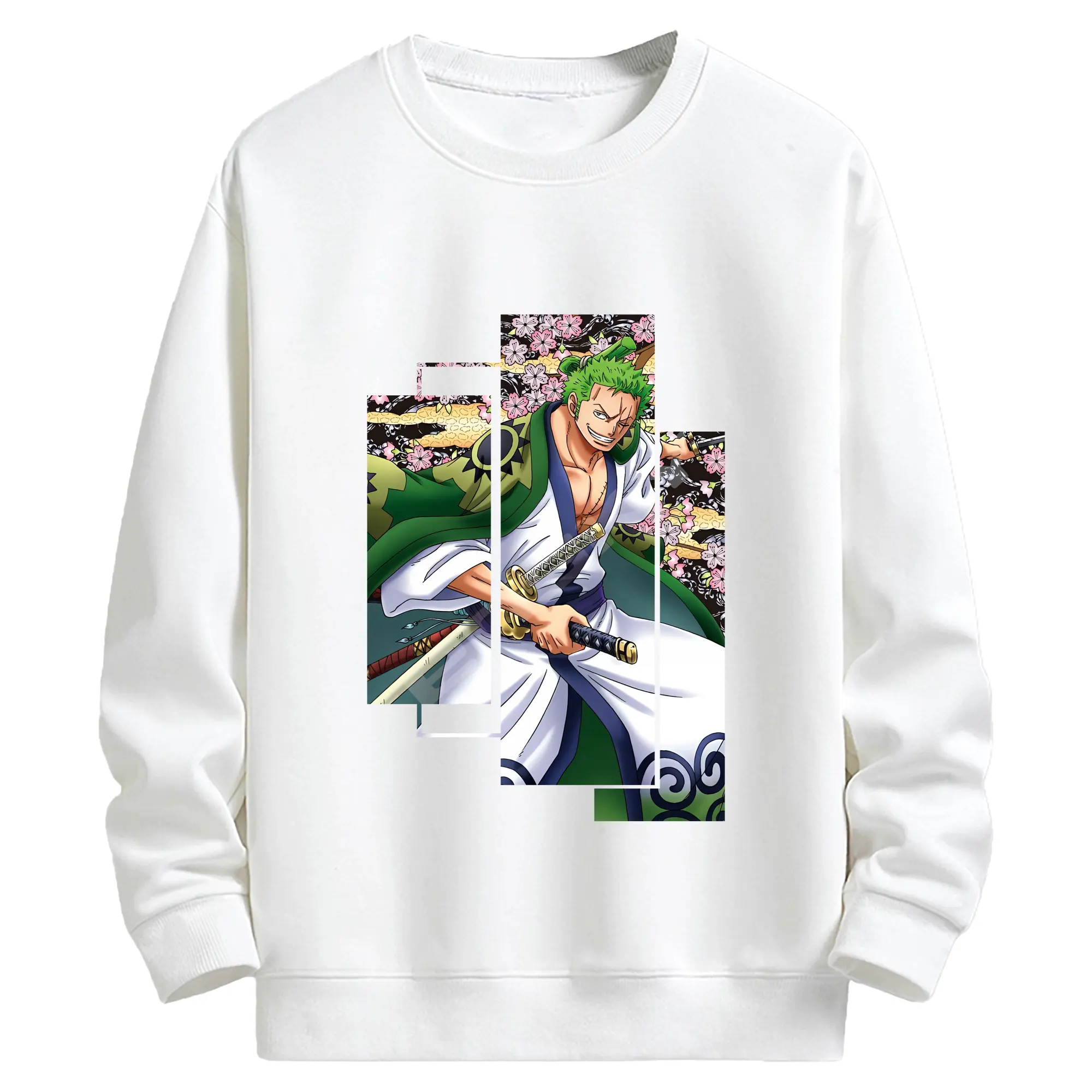 ワンピース グッズ ロロノア・ゾロ - キッズ クルーネックスウェットシャツ ・ フロントプリント ・ 綿80％ ポリエステル20％ ・ 快適 通学 スポーツ 日常使い お散歩用