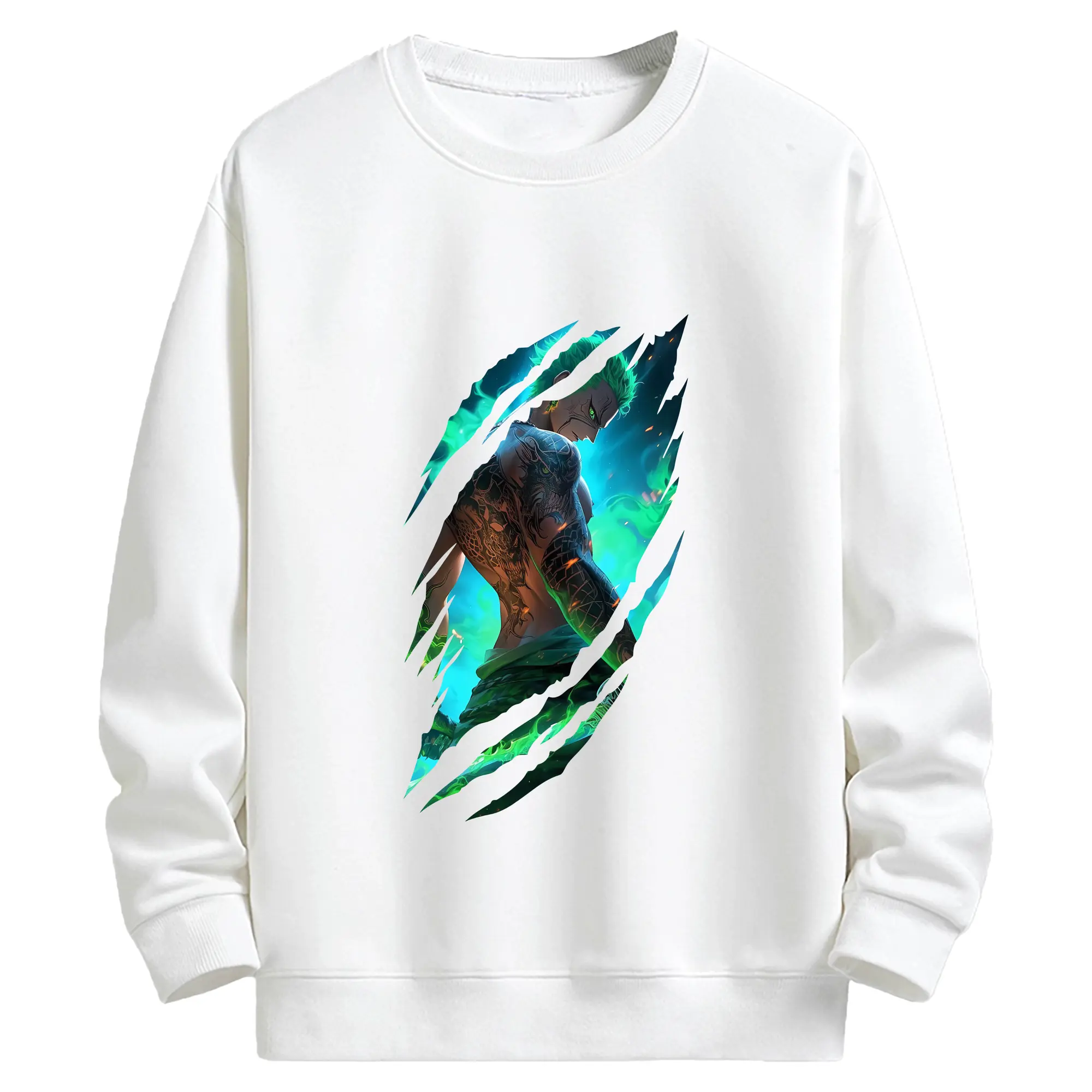 ワンピース グッズ ロロノア・ゾロ - キッズ クルーネックスウェットシャツ ・ フロントプリント ・ 綿80％ ポリエステル20％ ・ 快適 通学 スポーツ 日常使い お散歩用