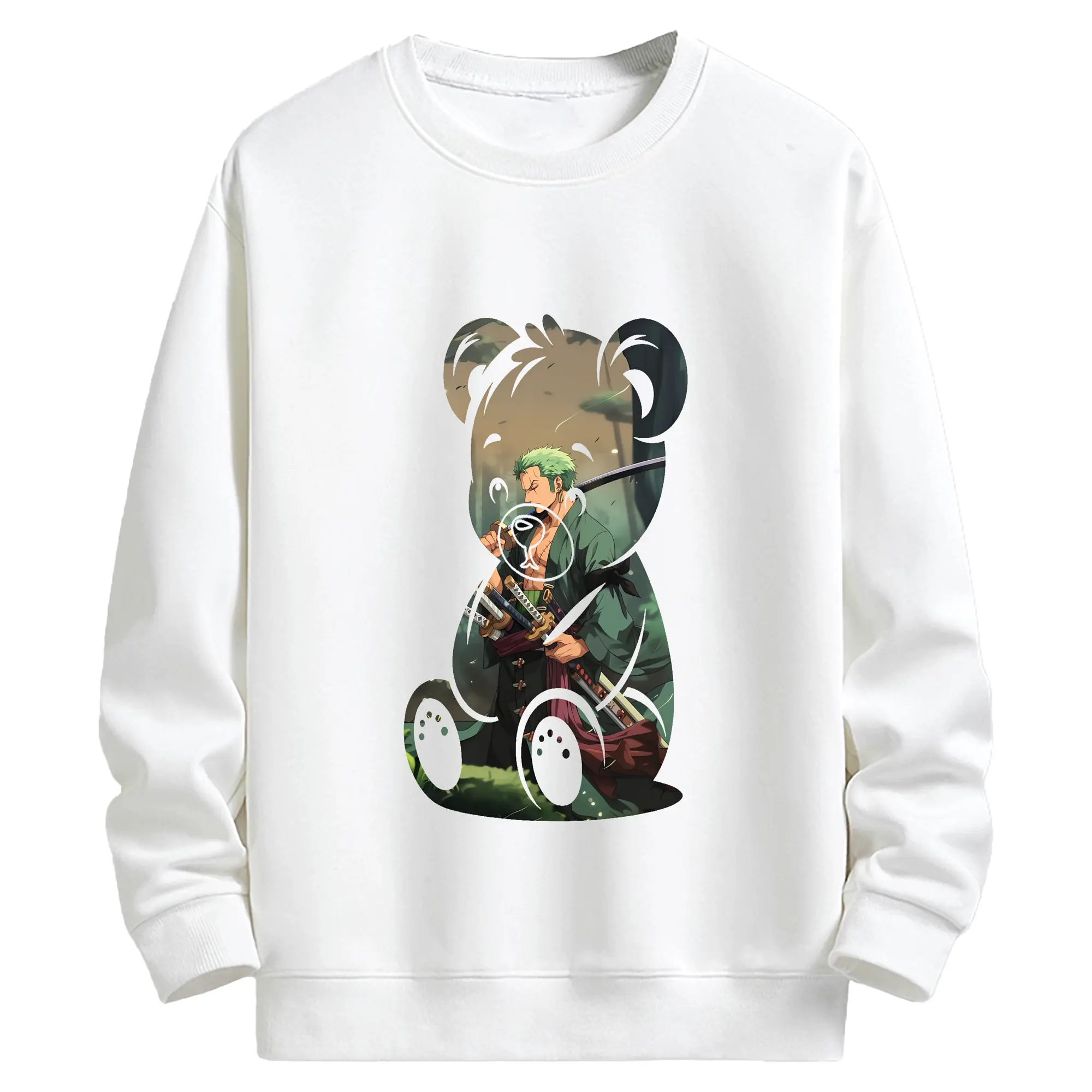 ワンピース グッズ ロロノア・ゾロ - キッズ クルーネックスウェットシャツ ・ フロントプリント ・ 綿80％ ポリエステル20％ ・ 快適 通学 スポーツ 日常使い お散歩用