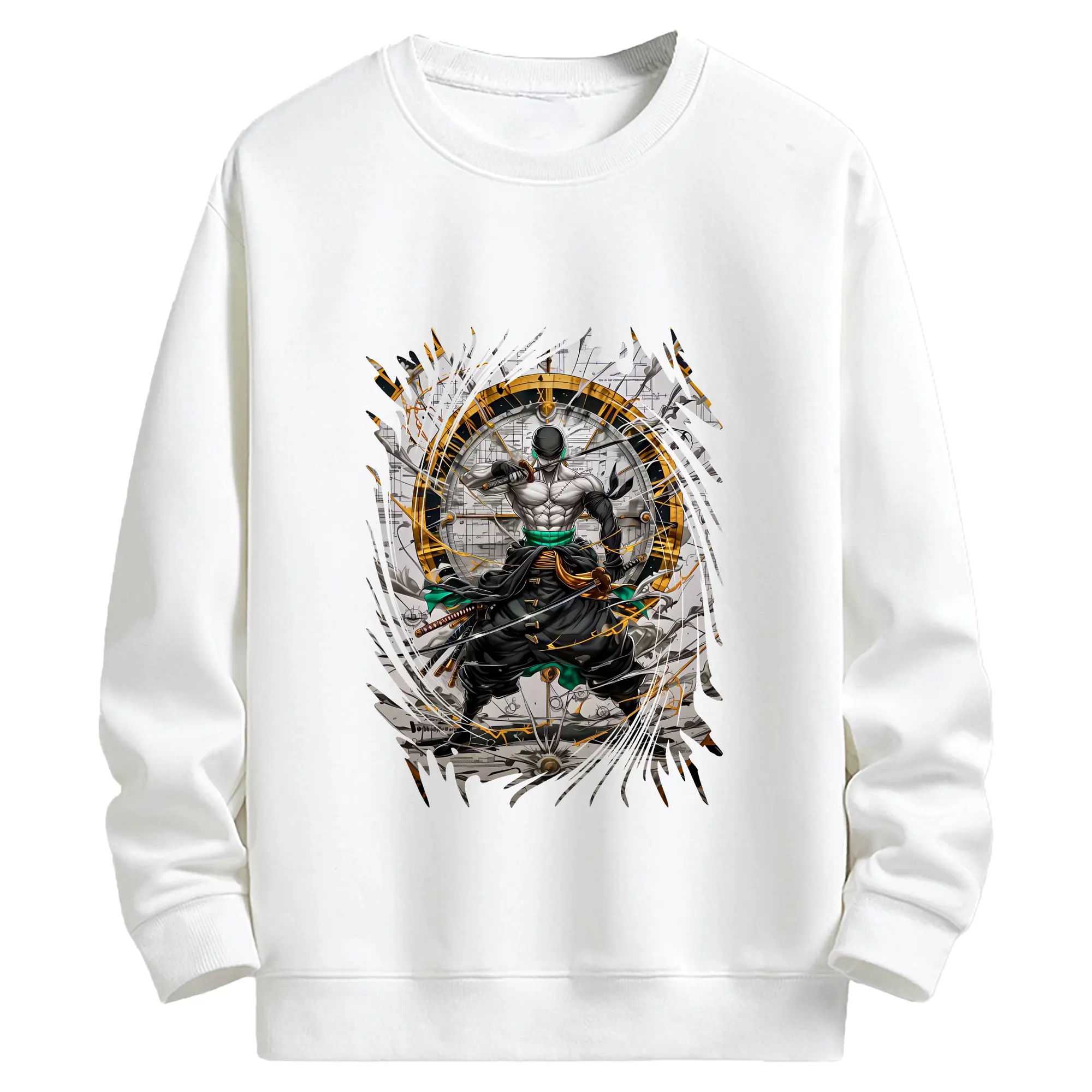 ワンピース グッズ ロロノア・ゾロ - キッズ クルーネックスウェットシャツ ・ フロントプリント ・ 綿80％ ポリエステル20％ ・ 快適 通学 スポーツ 日常使い お散歩用