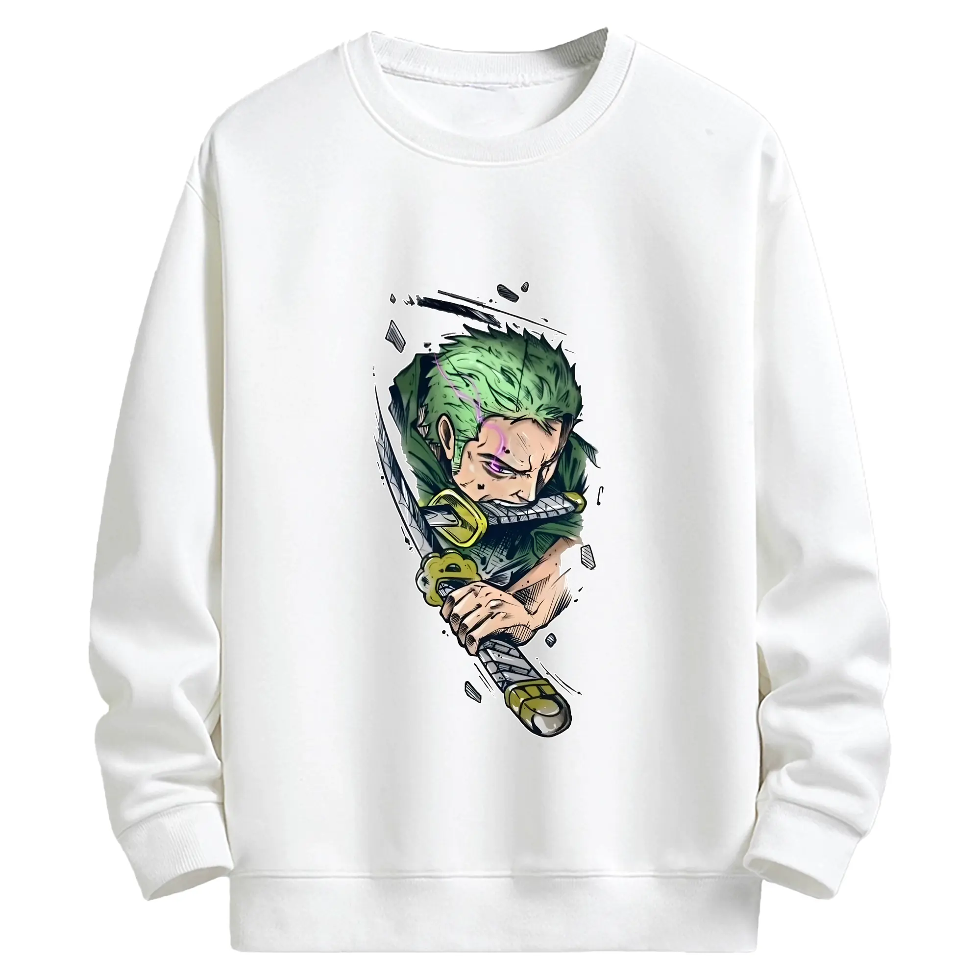 ワンピース グッズ ロロノア・ゾロ - キッズ クルーネックスウェットシャツ ・ フロントプリント ・ 綿80％ ポリエステル20％ ・ 快適 通学 スポーツ 日常使い お散歩用