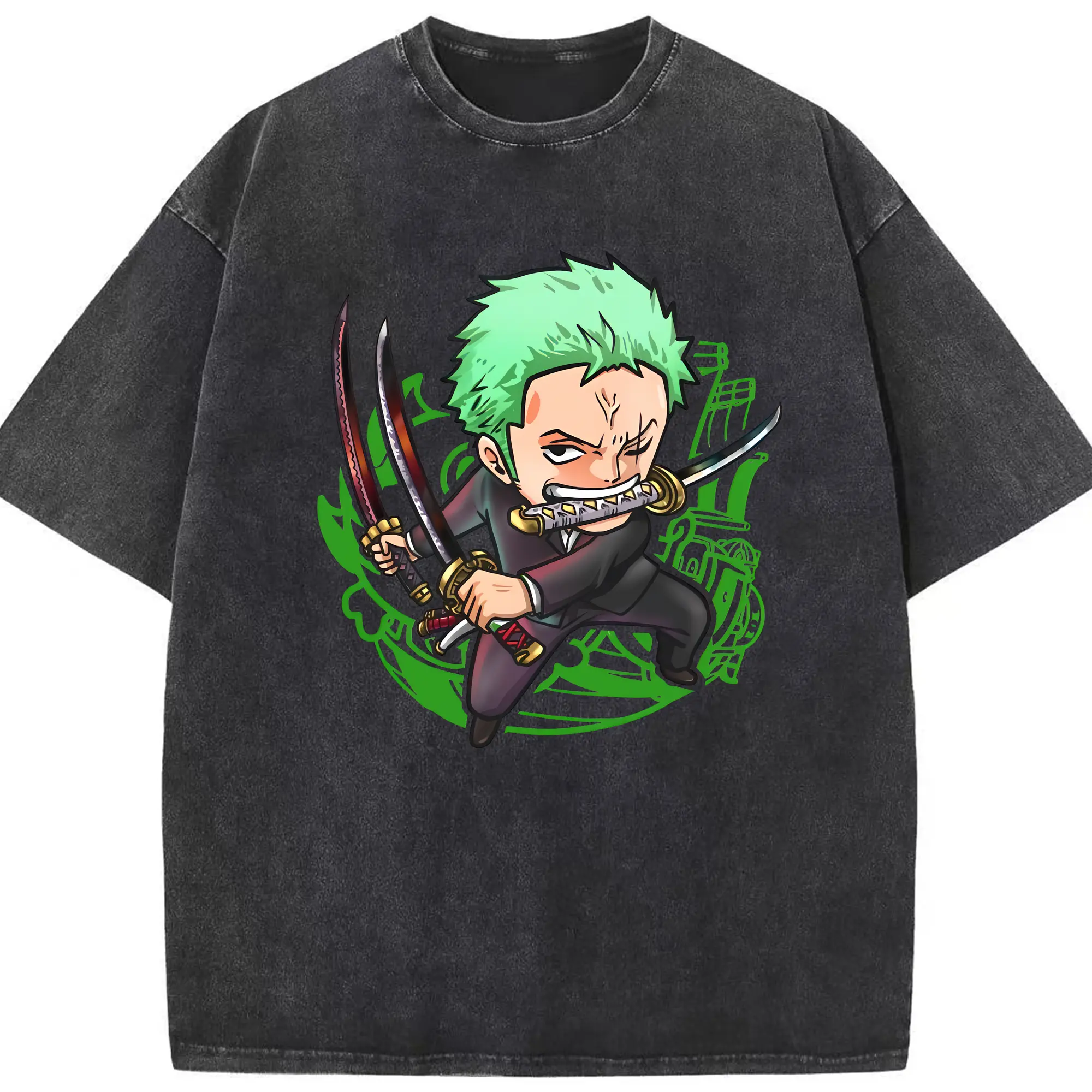 ワンピース グッズ ロロノア・ゾロ - 綿100％ ヴィンテージ風 半袖Tシャツ ・ フロントプリント ・ 柔らか肌触り ・ 通気性 快適 ・ スポーツ カジュアル 外出用