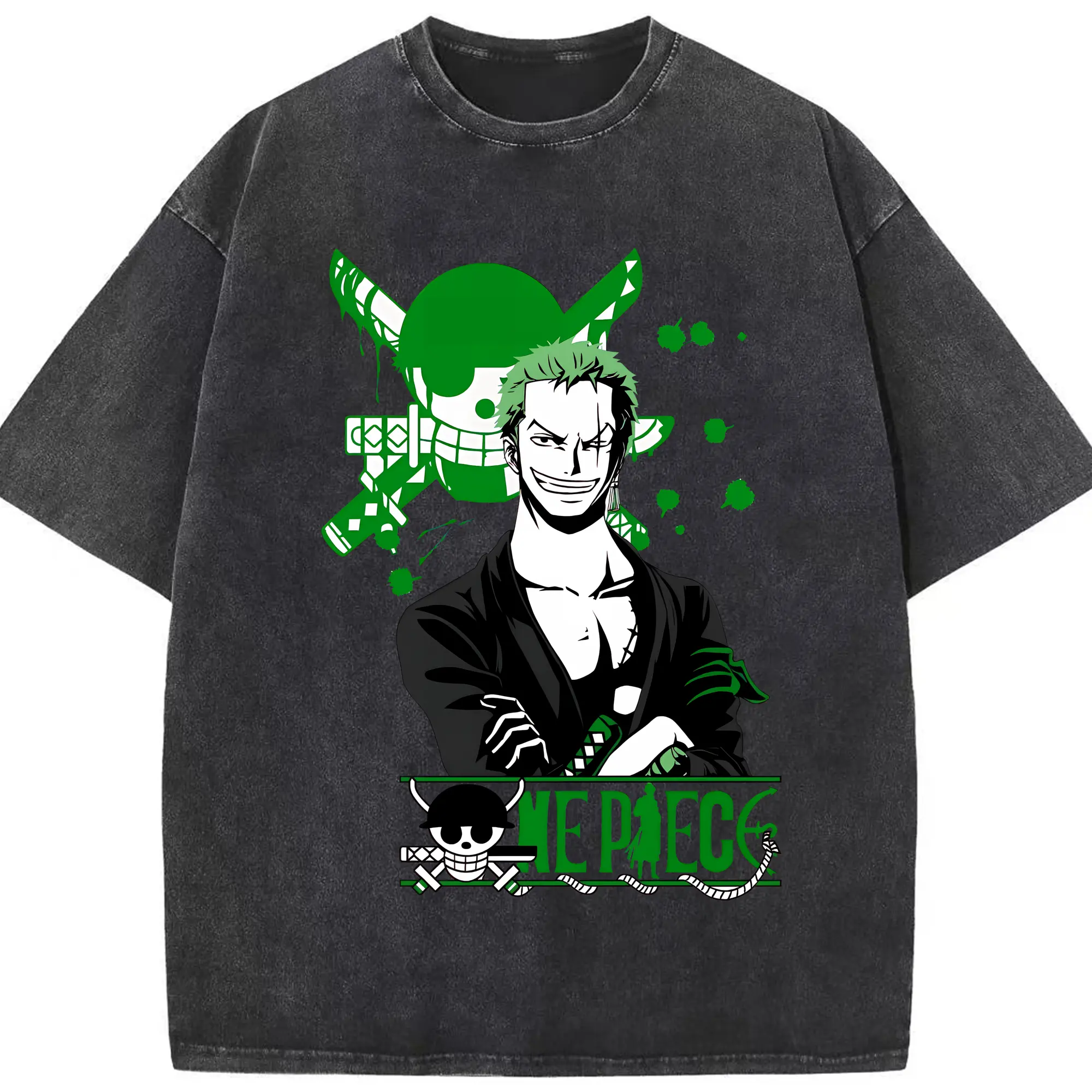 ワンピース グッズ ロロノア・ゾロ - 綿100％ ヴィンテージ風 半袖Tシャツ ・ フロントプリント ・ 柔らか肌触り ・ 通気性 快適 ・ スポーツ カジュアル 外出用