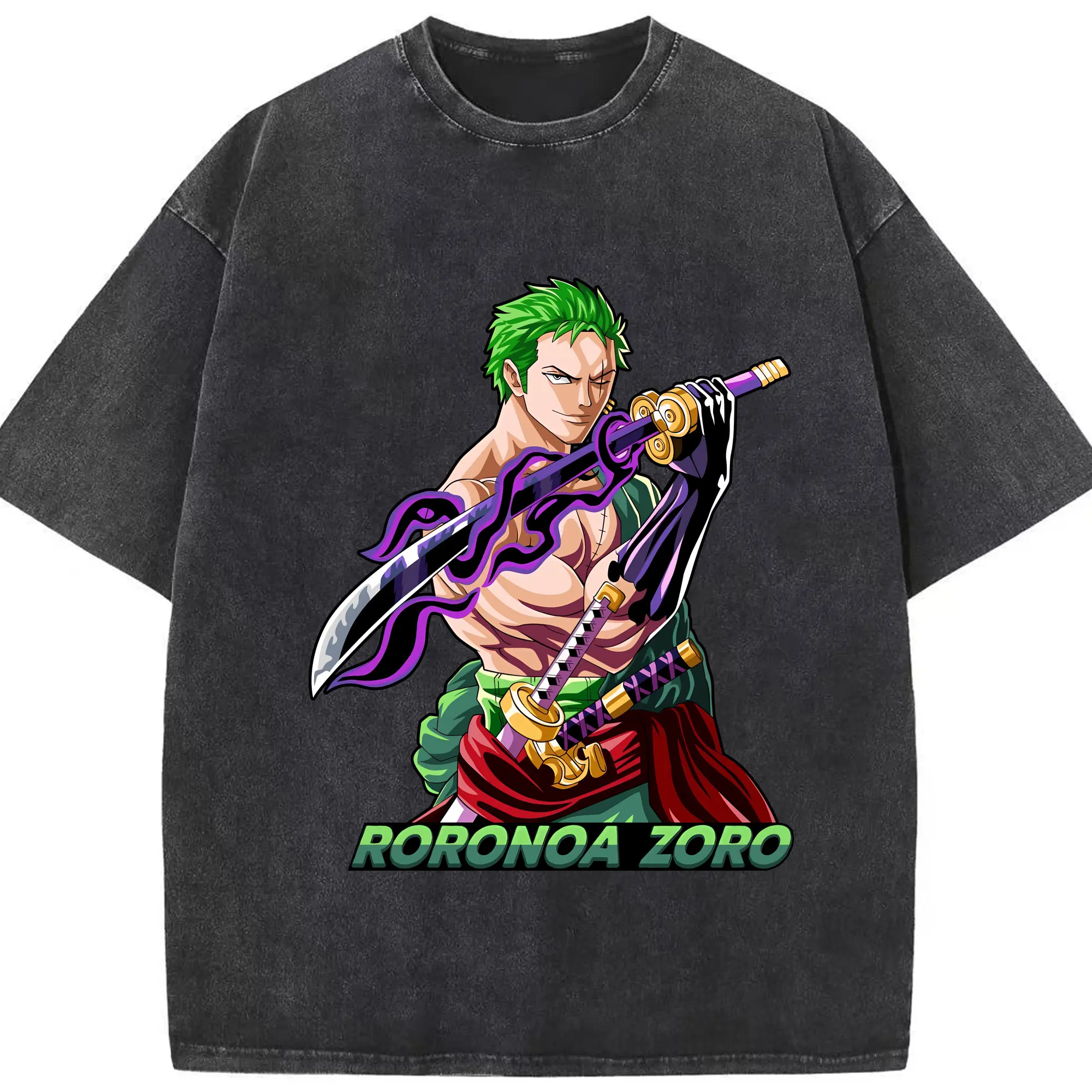 ワンピース グッズ ロロノア・ゾロ - 綿100％ ヴィンテージ風 半袖Tシャツ ・ フロントプリント ・ 柔らか肌触り ・ 通気性 快適 ・ スポーツ カジュアル 外出用
