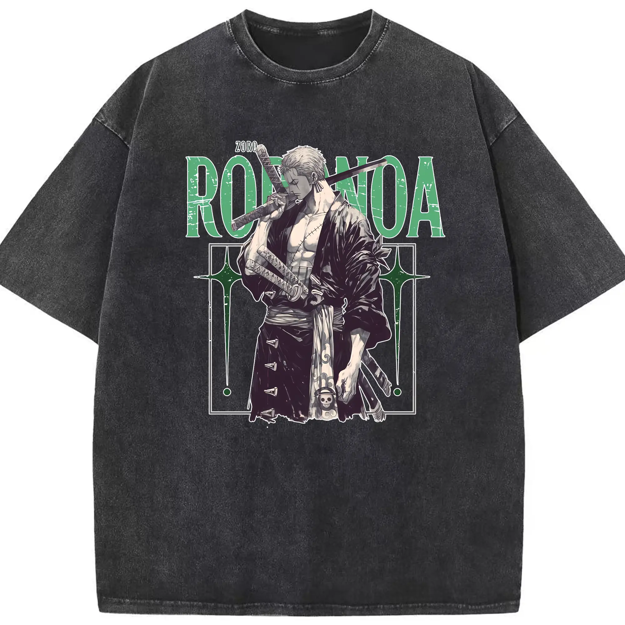 ワンピース グッズ ロロノア・ゾロ - 綿100％ ヴィンテージ風 半袖Tシャツ ・ フロントプリント ・ 柔らか肌触り ・ 通気性 快適 ・ スポーツ カジュアル 外出用