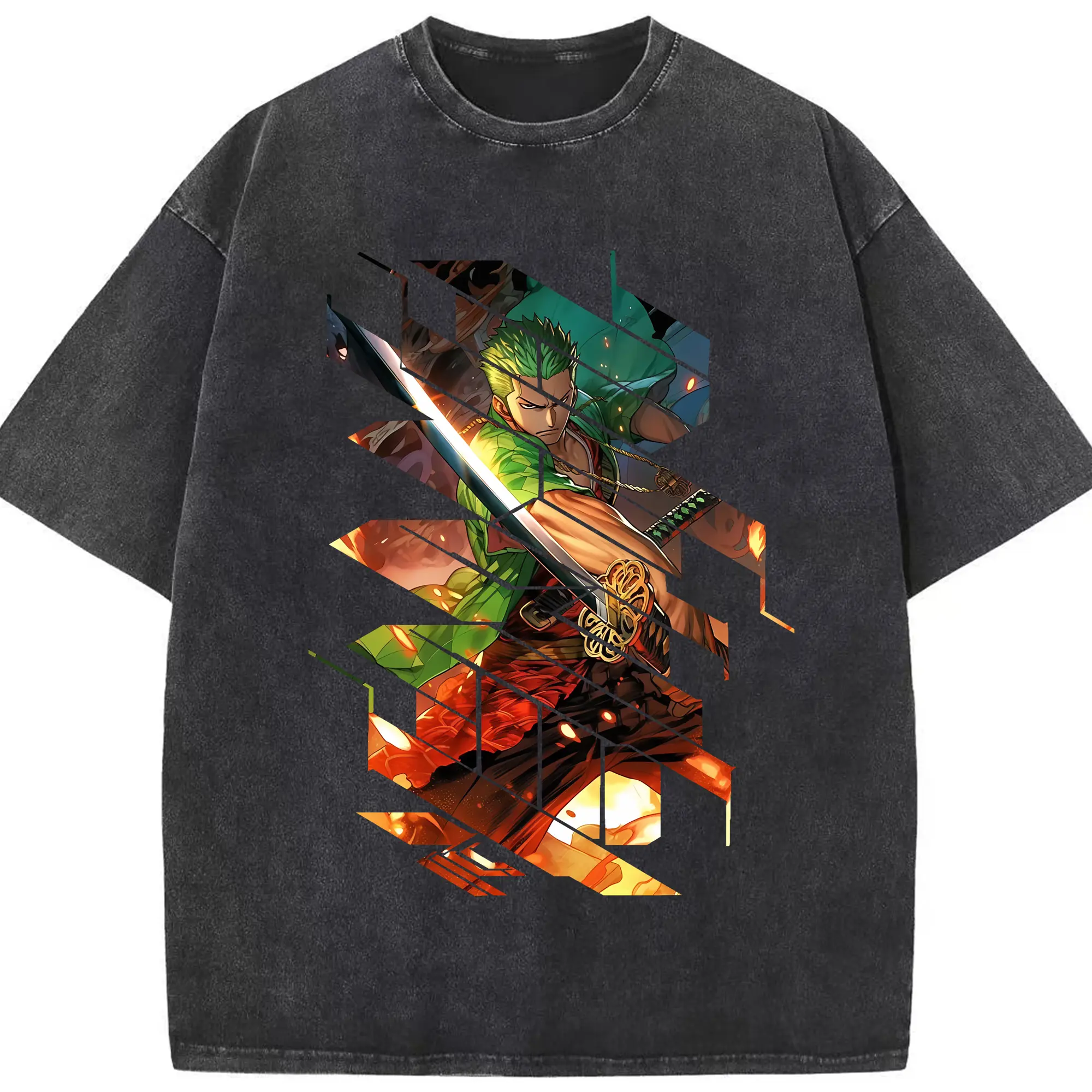 ワンピース グッズ ロロノア・ゾロ - 綿100％ ヴィンテージ風 半袖Tシャツ ・ フロントプリント ・ 柔らか肌触り ・ 通気性 快適 ・ スポーツ カジュアル 外出用