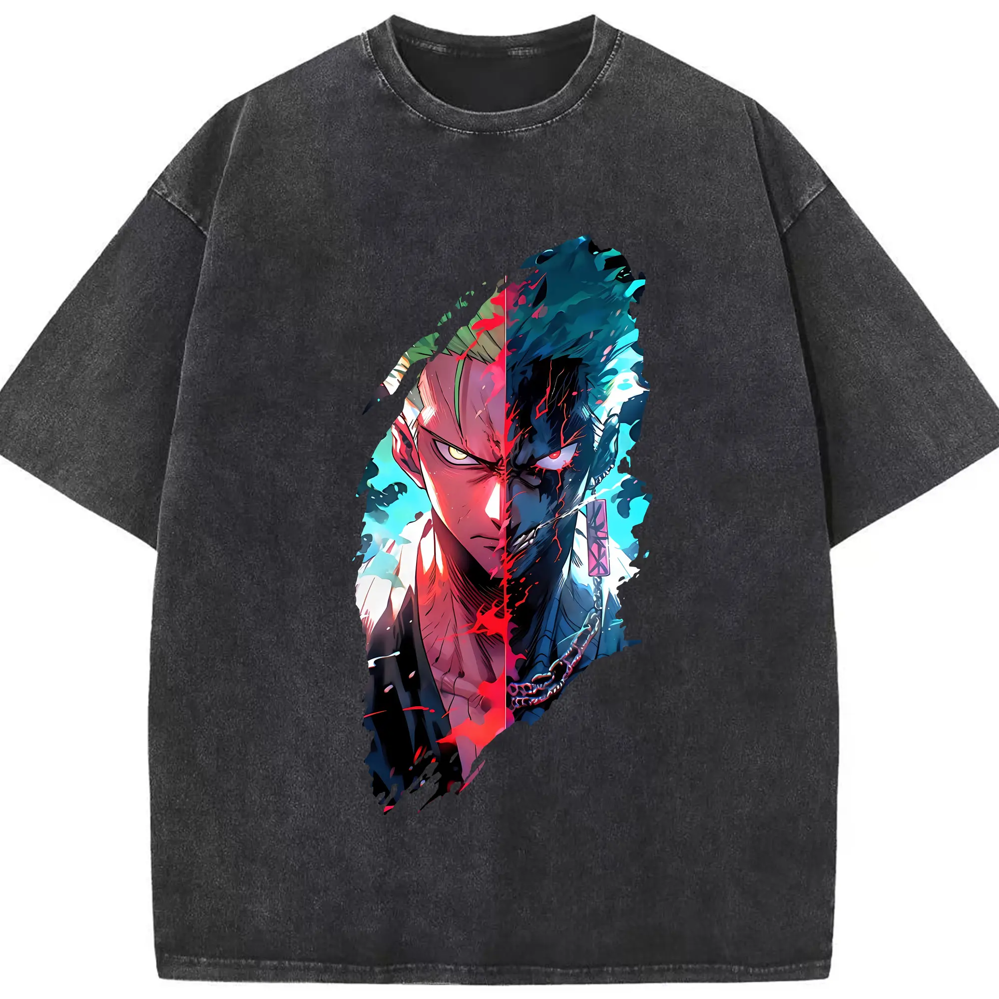 ワンピース グッズ ロロノア・ゾロ - 綿100％ ヴィンテージ風 半袖Tシャツ ・ フロントプリント ・ 柔らか肌触り ・ 通気性 快適 ・ スポーツ カジュアル 外出用