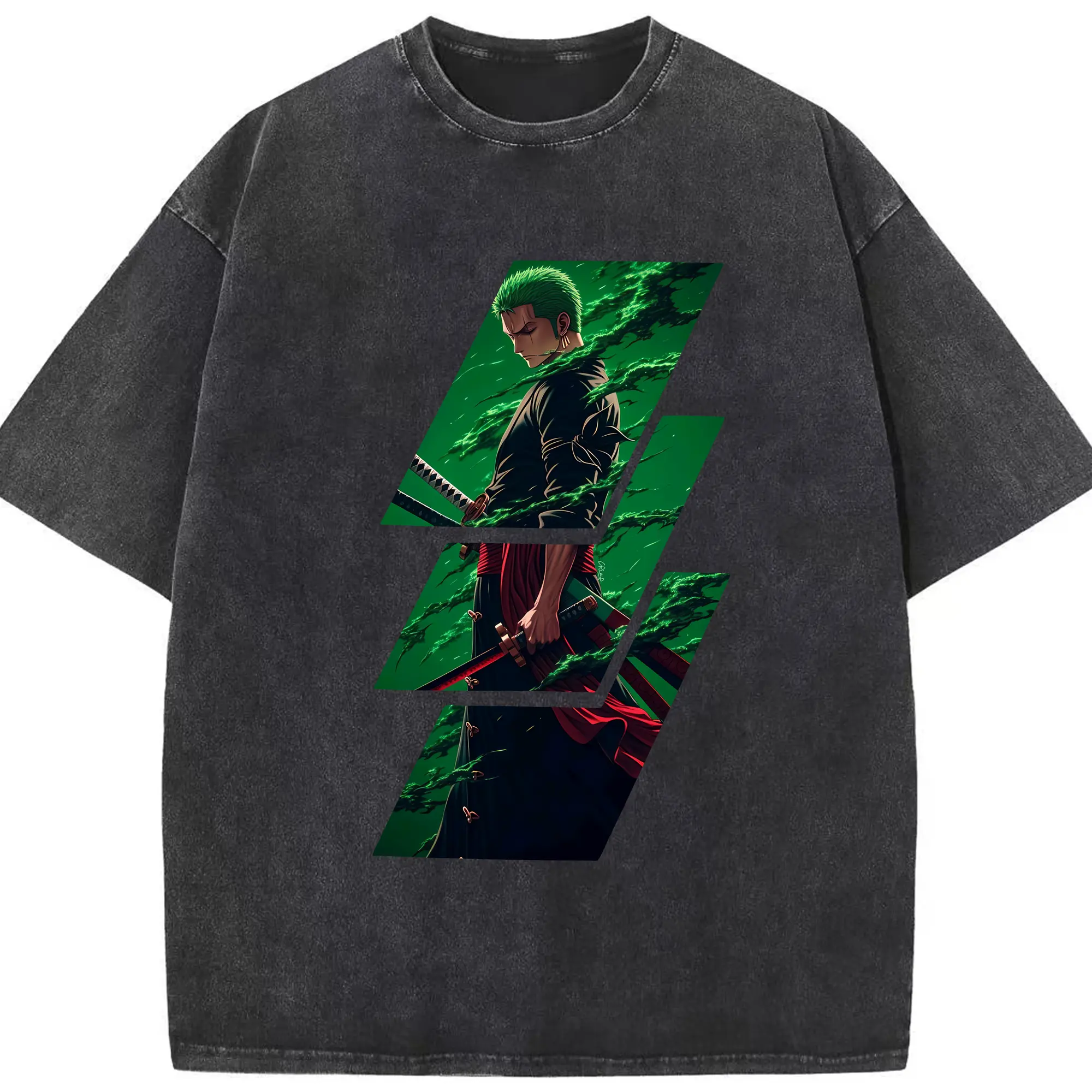ワンピース グッズ ロロノア・ゾロ - 綿100％ ヴィンテージ風 半袖Tシャツ ・ フロントプリント ・ 柔らか肌触り ・ 通気性 快適 ・ スポーツ カジュアル 外出用