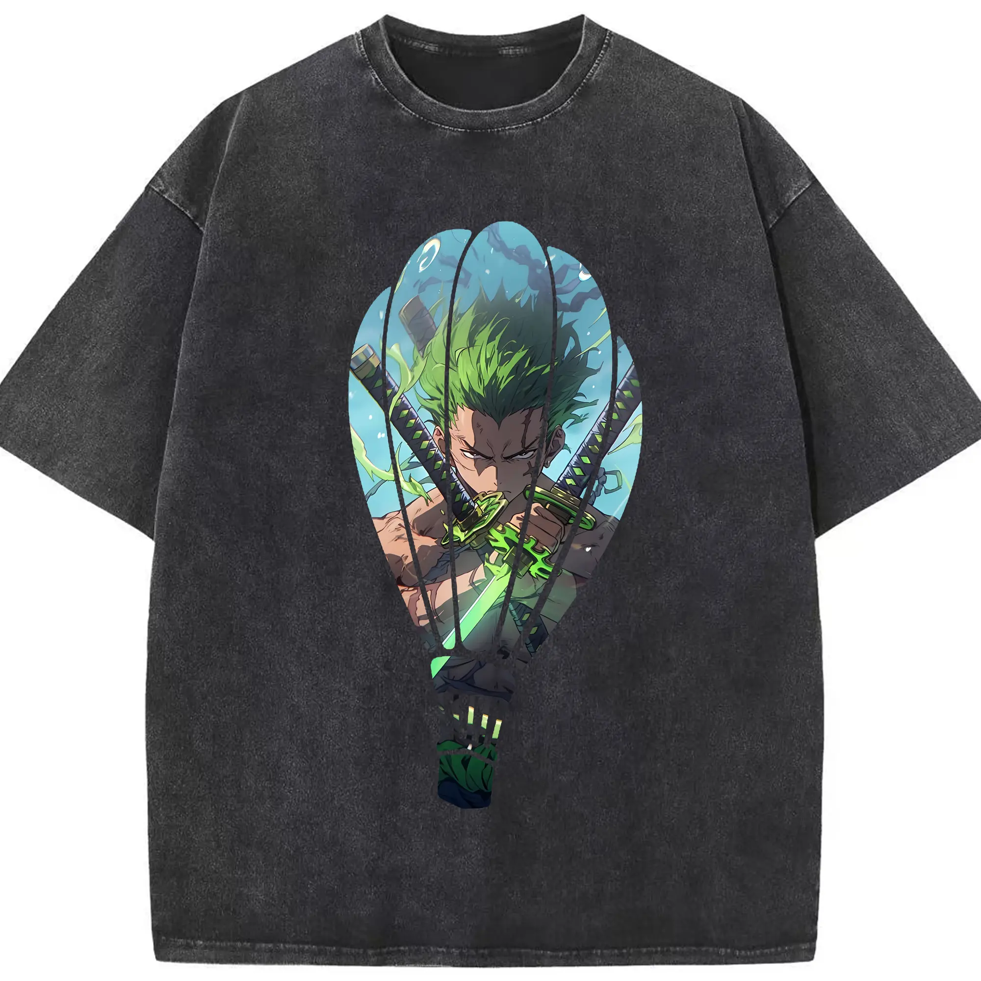 ワンピース グッズ ロロノア・ゾロ - 綿100％ ヴィンテージ風 半袖Tシャツ ・ フロントプリント ・ 柔らか肌触り ・ 通気性 快適 ・ スポーツ カジュアル 外出用