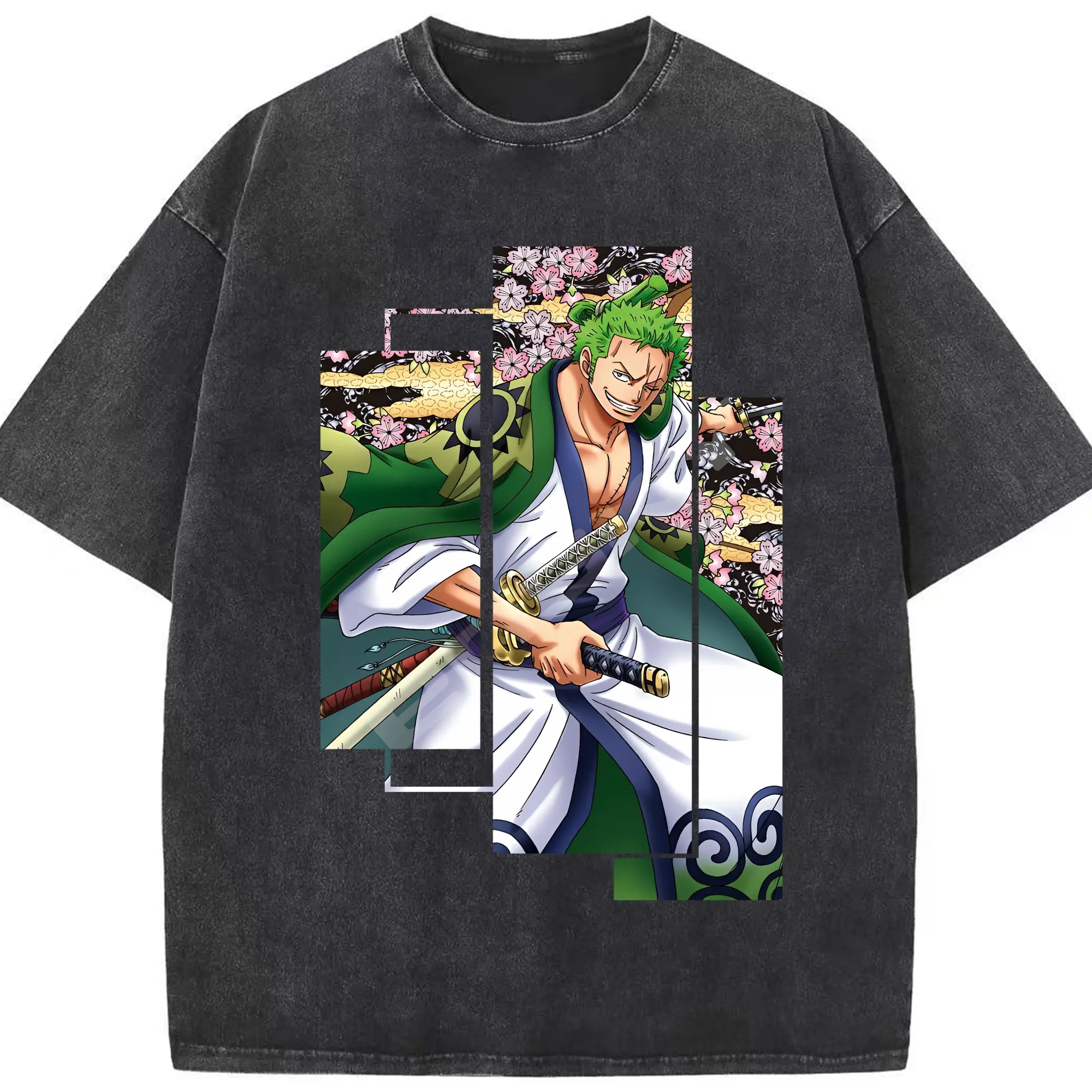 ワンピース グッズ ロロノア・ゾロ - 綿100％ ヴィンテージ風 半袖Tシャツ ・ フロントプリント ・ 柔らか肌触り ・ 通気性 快適 ・ スポーツ カジュアル 外出用