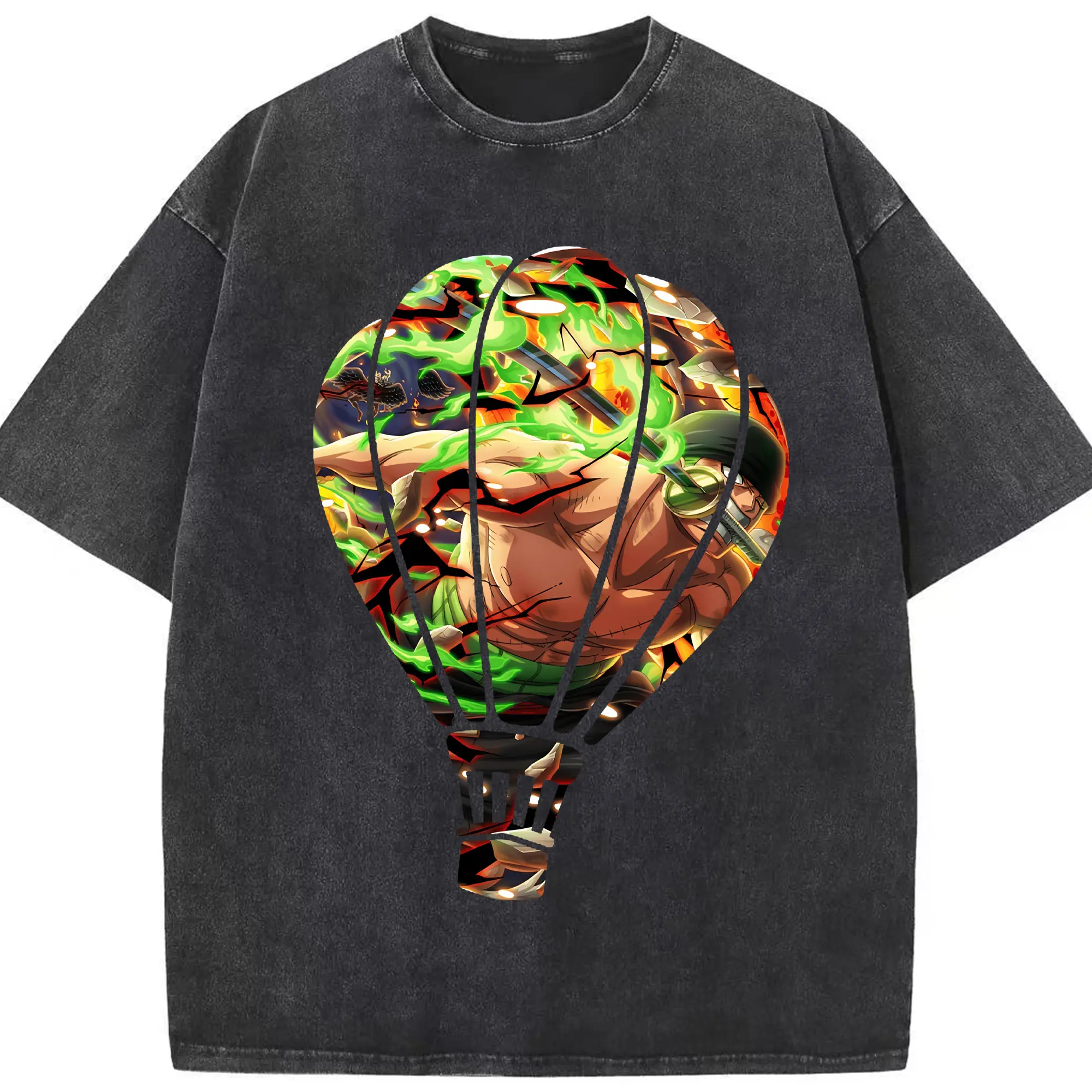 ワンピース グッズ ロロノア・ゾロ - 綿100％ ヴィンテージ風 半袖Tシャツ ・ フロントプリント ・ 柔らか肌触り ・ 通気性 快適 ・ スポーツ カジュアル 外出用