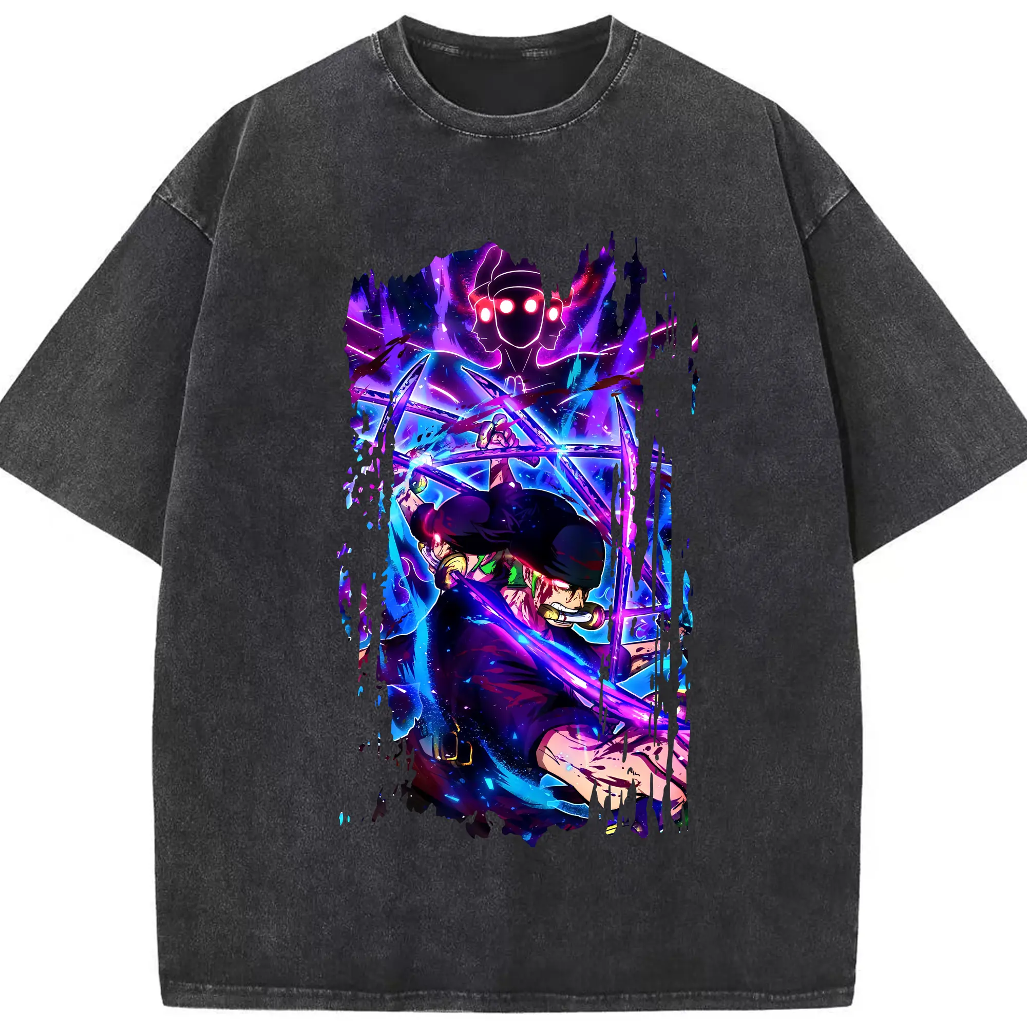 ワンピース グッズ ロロノア・ゾロ - 綿100％ ヴィンテージ風 半袖Tシャツ ・ フロントプリント ・ 柔らか肌触り ・ 通気性 快適 ・ スポーツ カジュアル 外出用