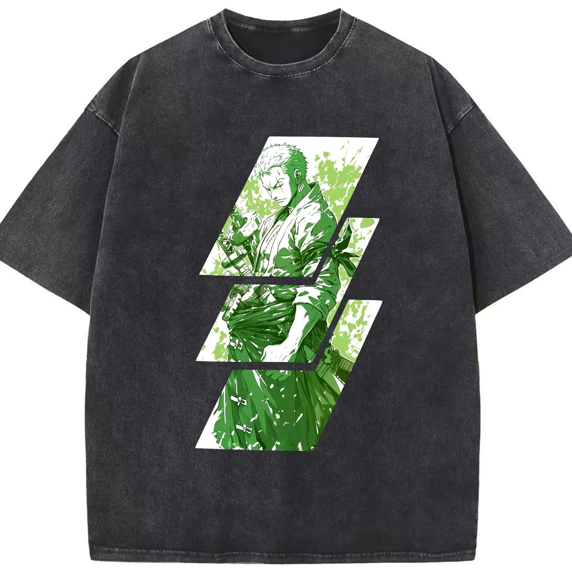 ワンピース グッズ ロロノア・ゾロ - 綿100％ ヴィンテージ風 半袖Tシャツ ・ フロントプリント ・ 柔らか肌触り ・ 通気性 快適 ・ スポーツ カジュアル 外出用