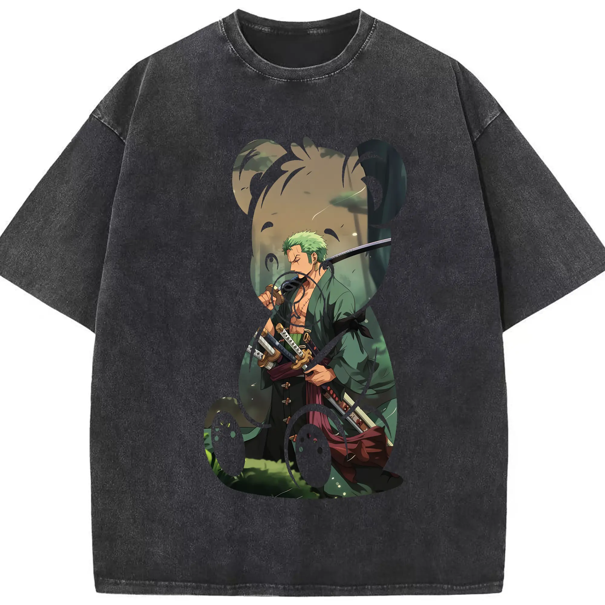 ワンピース グッズ ロロノア・ゾロ - 綿100％ ヴィンテージ風 半袖Tシャツ ・ フロントプリント ・ 柔らか肌触り ・ 通気性 快適 ・ スポーツ カジュアル 外出用