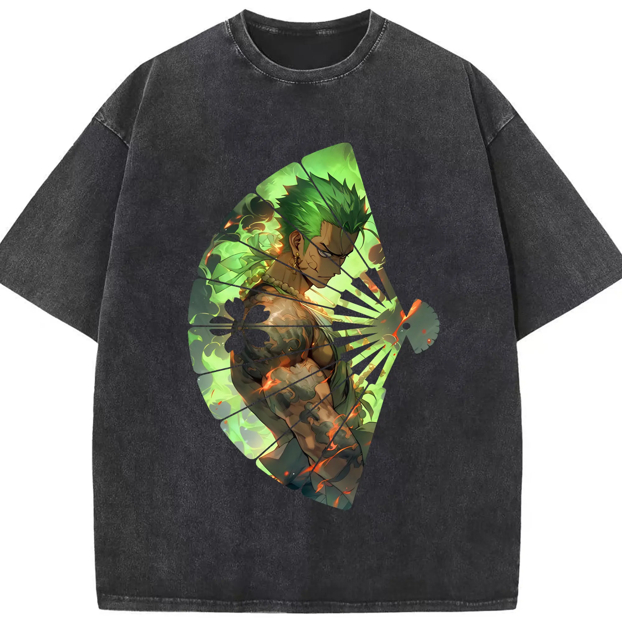 ワンピース グッズ ロロノア・ゾロ - 綿100％ ヴィンテージ風 半袖Tシャツ ・ フロントプリント ・ 柔らか肌触り ・ 通気性 快適 ・ スポーツ カジュアル 外出用