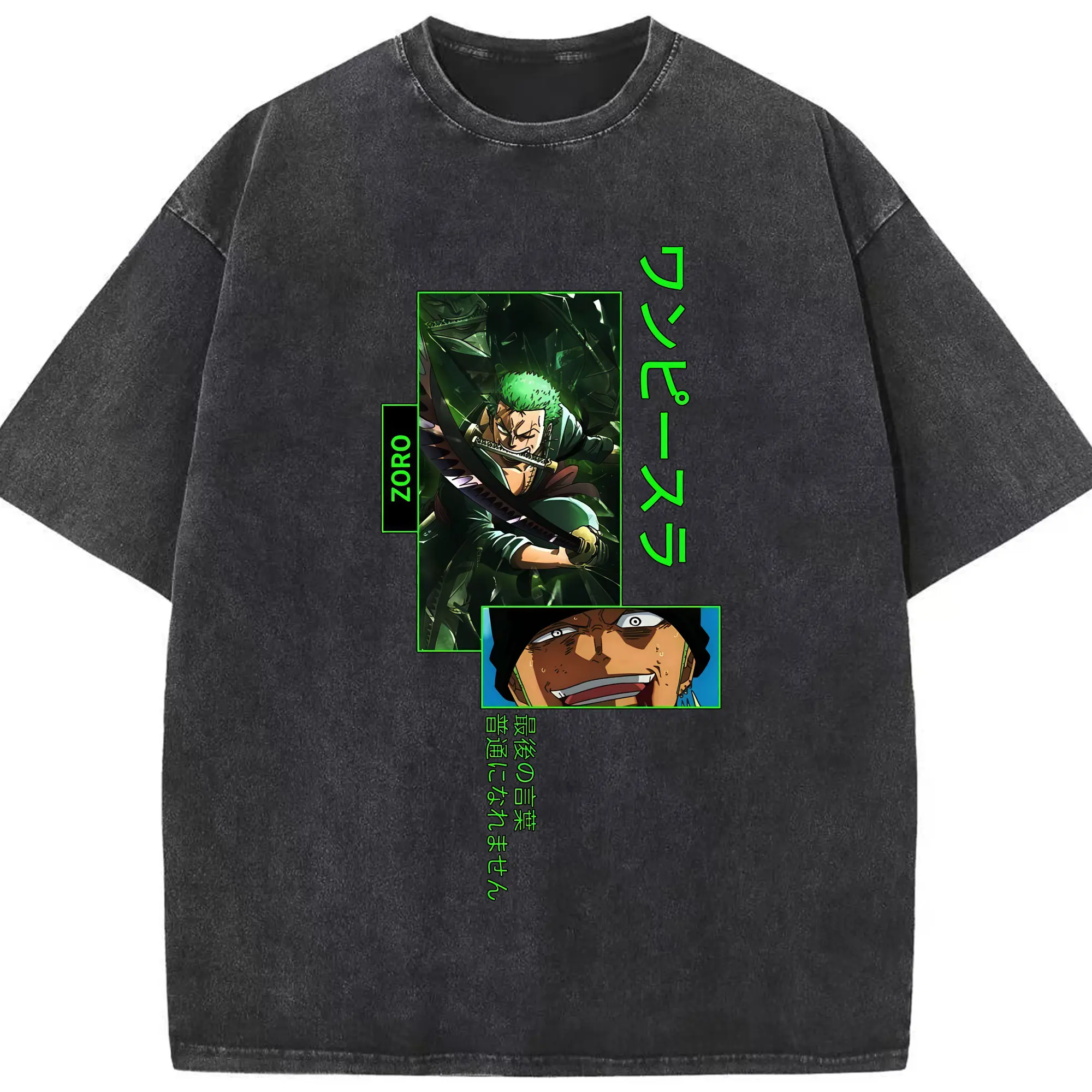 ワンピース グッズ ロロノア・ゾロ - 綿100％ ヴィンテージ風 半袖Tシャツ ・ フロントプリント ・ 柔らか肌触り ・ 通気性 快適 ・ スポーツ カジュアル 外出用