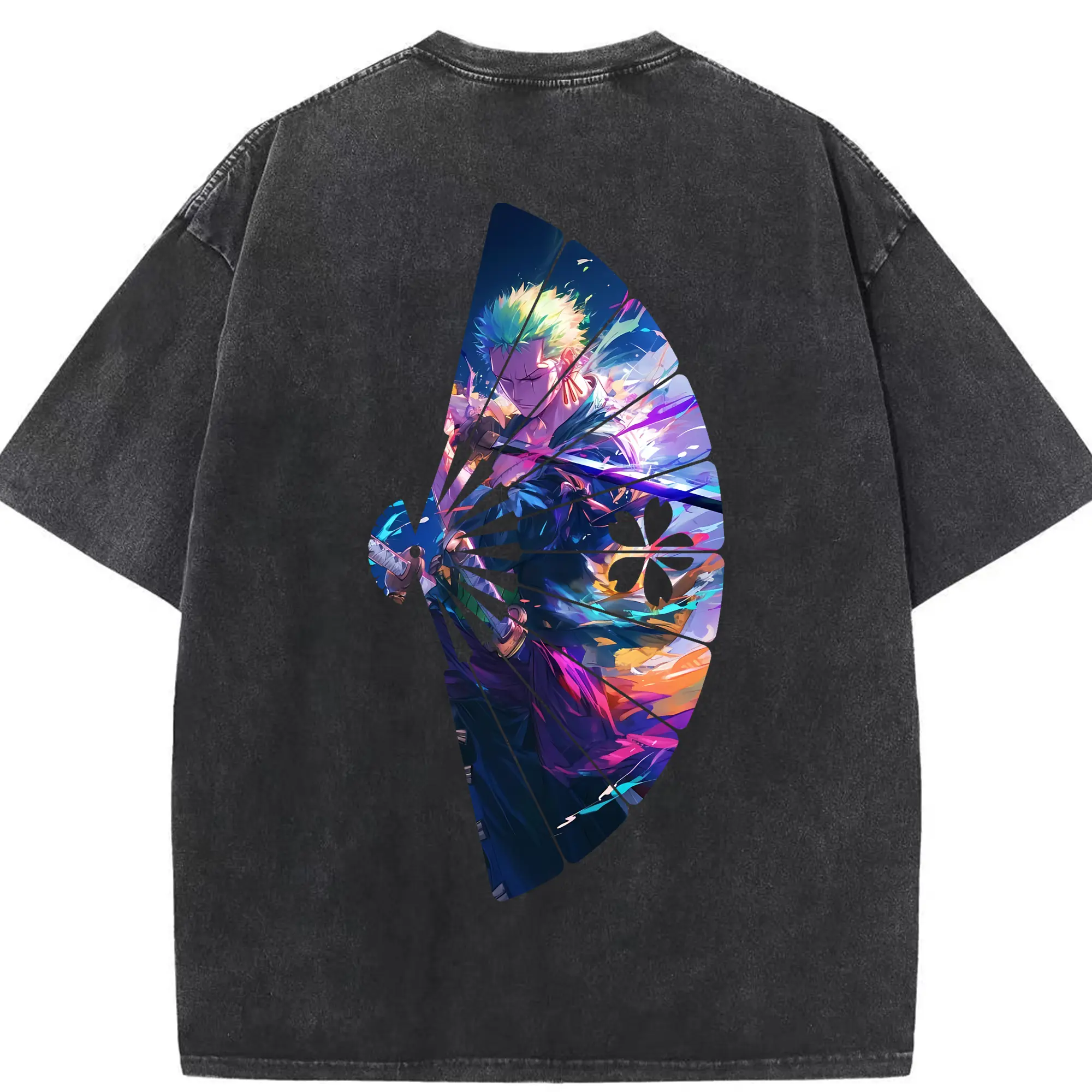 ワンピース グッズ ロロノア・ゾロ - 綿100％ ヴィンテージ風 半袖Tシャツ ・ 背面プリント ・ 柔らか肌触り ・ 通気性 快適 ・ スポーツ カジュアル 外出用