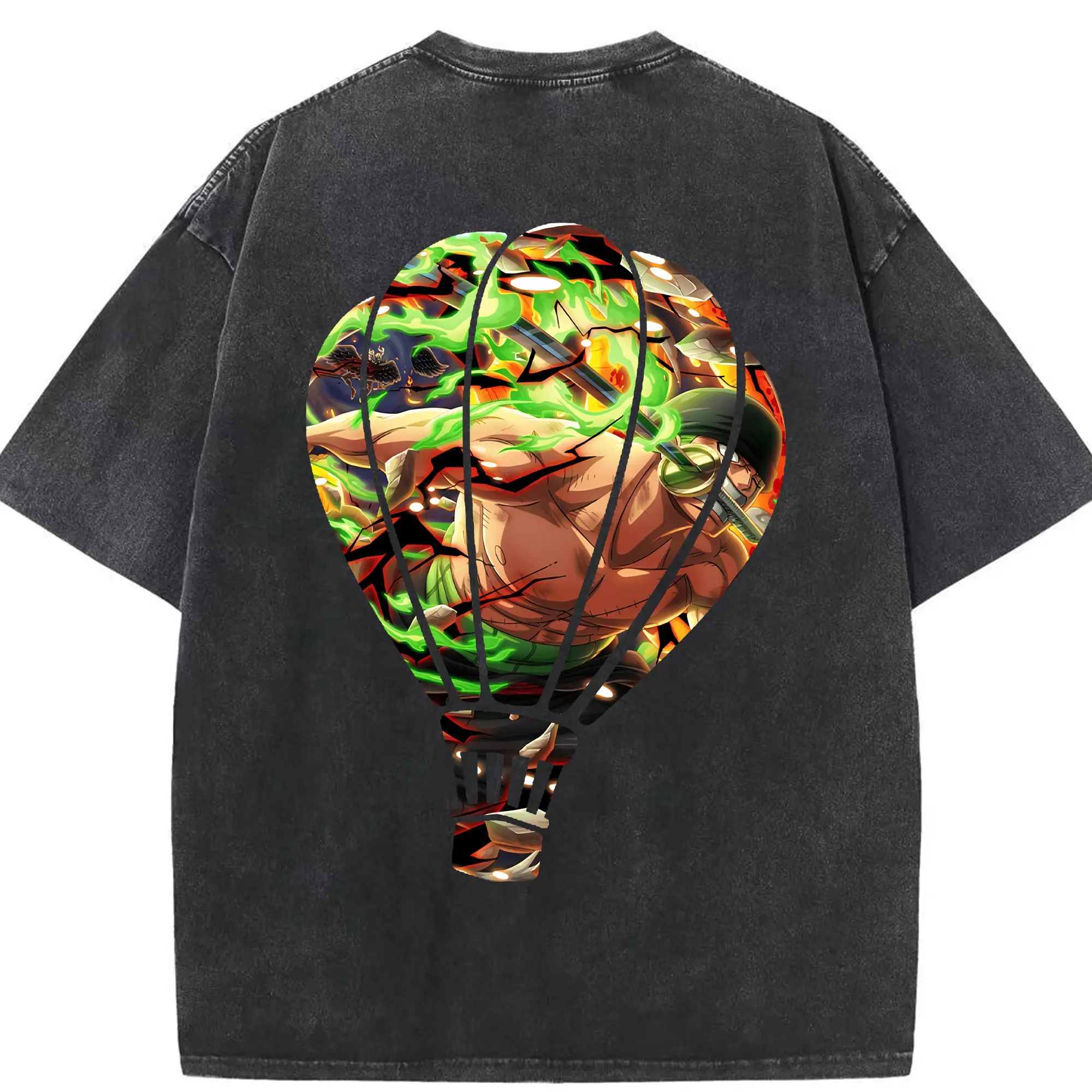 ワンピース グッズ ロロノア・ゾロ - 綿100％ ヴィンテージ風 半袖Tシャツ ・ 背面プリント ・ 柔らか肌触り ・ 通気性 快適 ・ スポーツ カジュアル 外出用