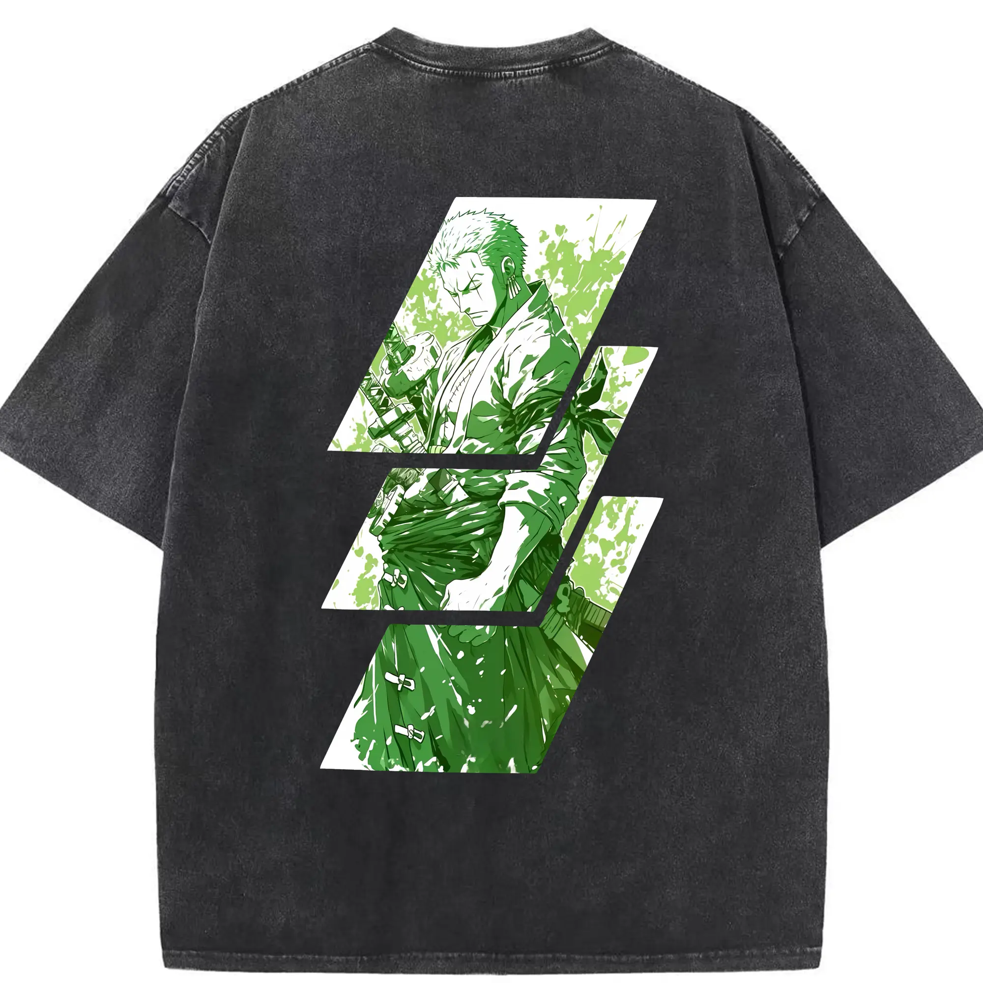 ワンピース グッズ ロロノア・ゾロ - 綿100％ ヴィンテージ風 半袖Tシャツ ・ 背面プリント ・ 柔らか肌触り ・ 通気性 快適 ・ スポーツ カジュアル 外出用