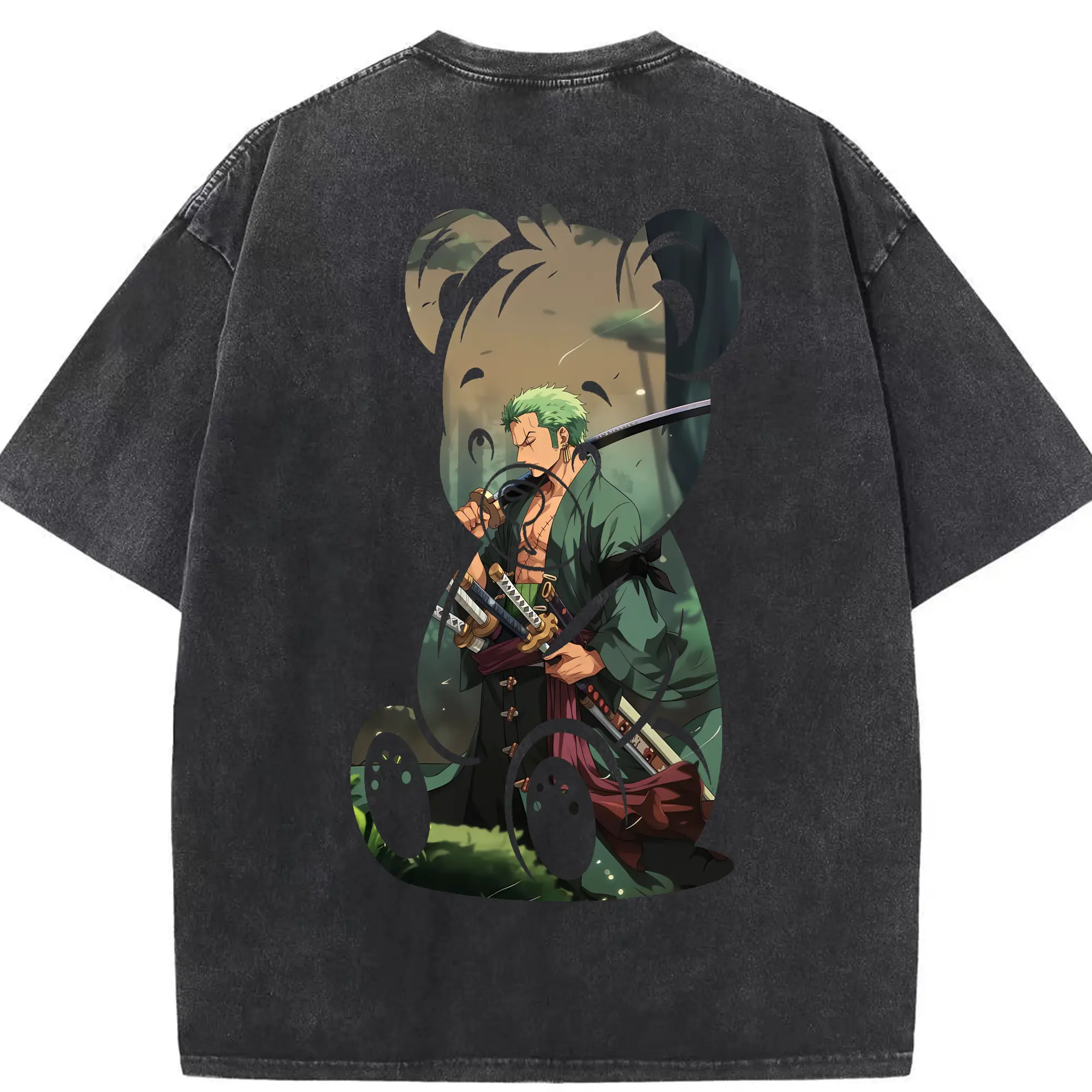 ワンピース グッズ ロロノア・ゾロ - 綿100％ ヴィンテージ風 半袖Tシャツ ・ 背面プリント ・ 柔らか肌触り ・ 通気性 快適 ・ スポーツ カジュアル 外出用