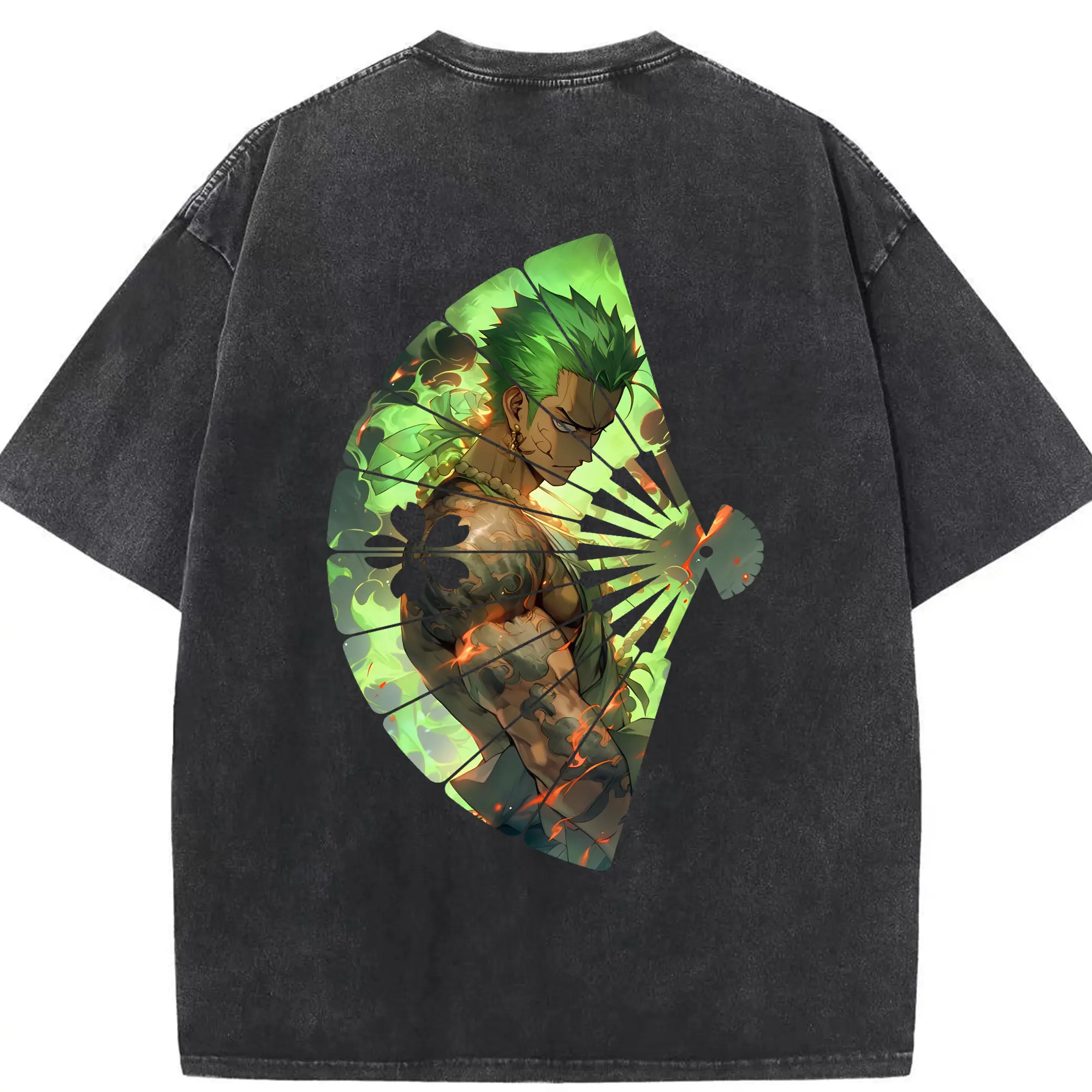 ワンピース グッズ ロロノア・ゾロ - 綿100％ ヴィンテージ風 半袖Tシャツ ・ 背面プリント ・ 柔らか肌触り ・ 通気性 快適 ・ スポーツ カジュアル 外出用