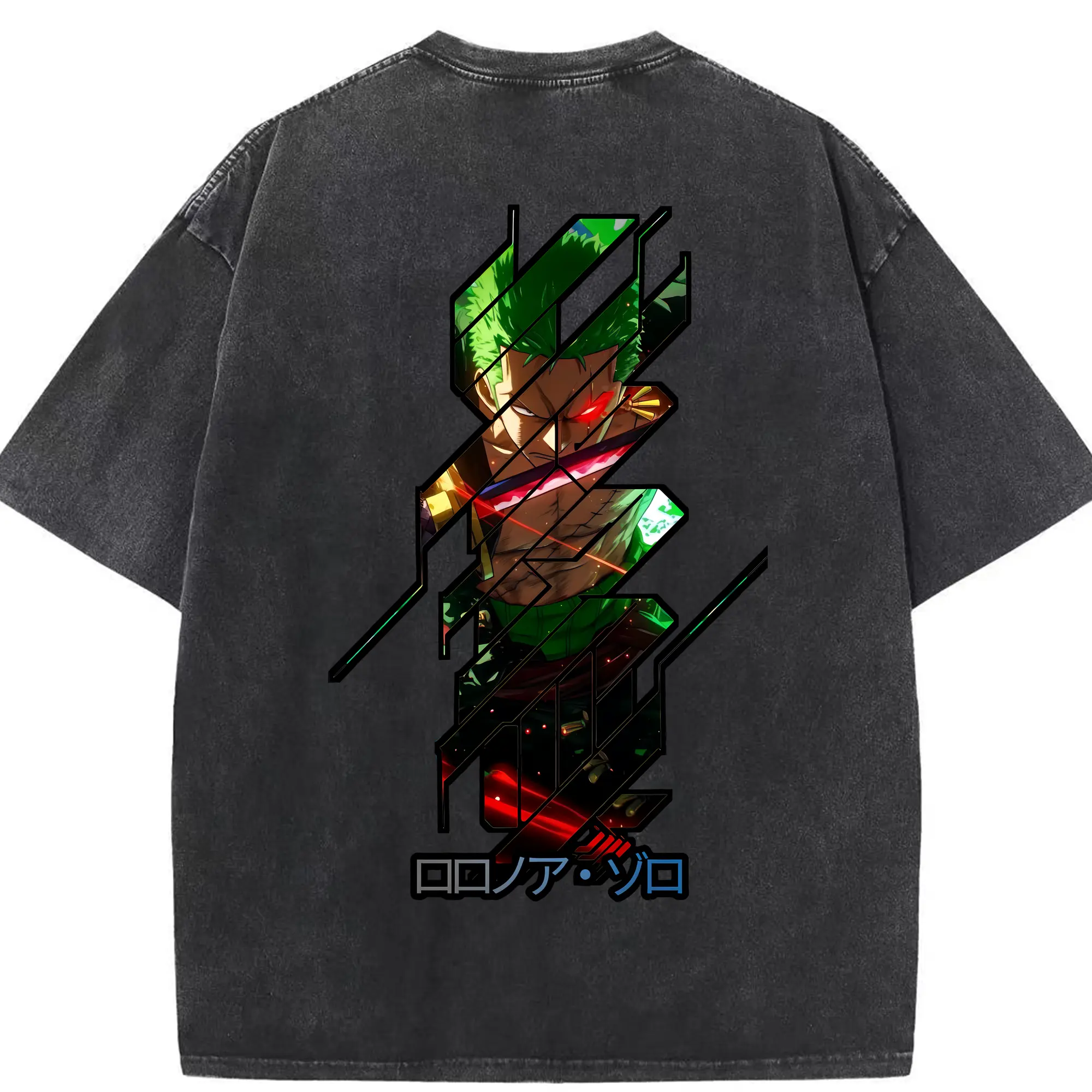 ワンピース グッズ ロロノア・ゾロ - 綿100％ ヴィンテージ風 半袖Tシャツ ・ 背面プリント ・ 柔らか肌触り ・ 通気性 快適 ・ スポーツ カジュアル 外出用