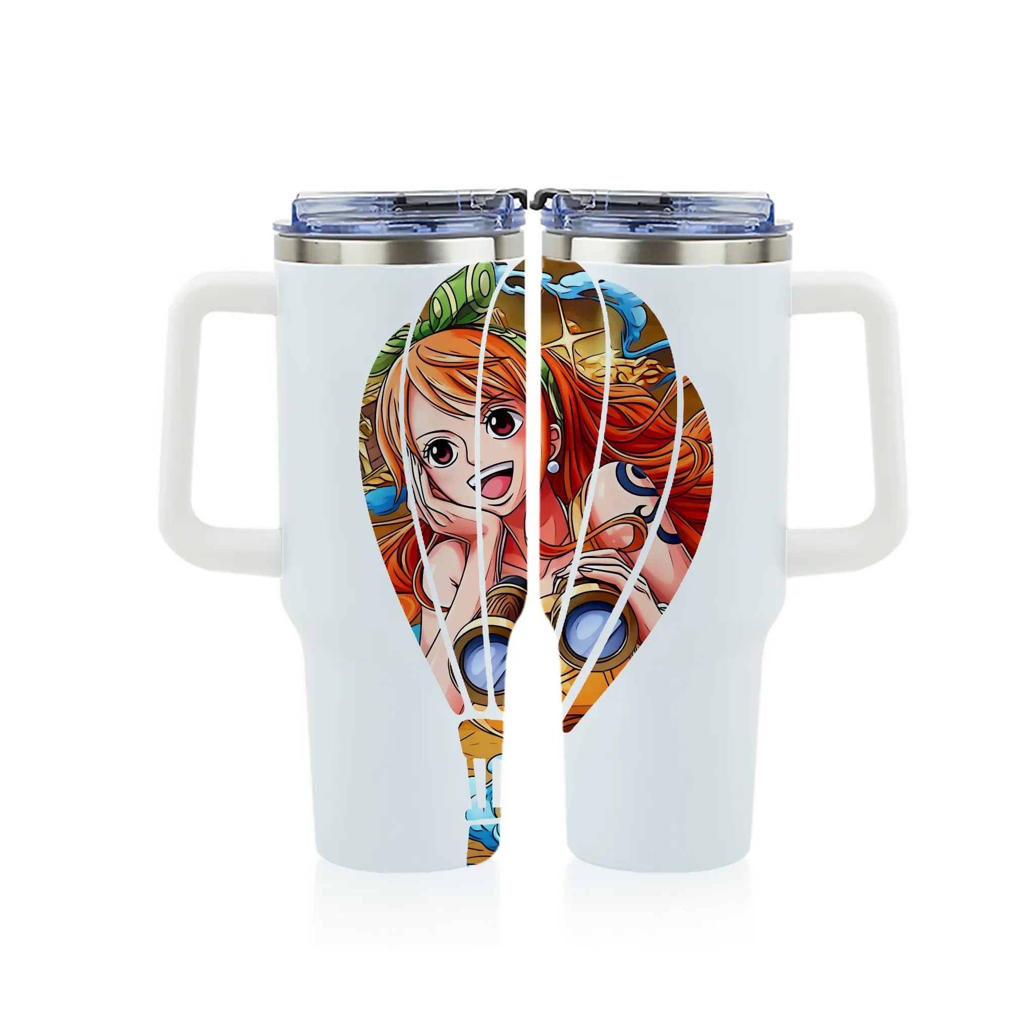 ワンピース グッズ ナミ - 1200mL フルプリント車用タンブラー ・ 304ステンレス 内側 ・ 201ステンレス 外側 ・ 保温 保冷 ・ 通勤 ドライブ アウトドア用