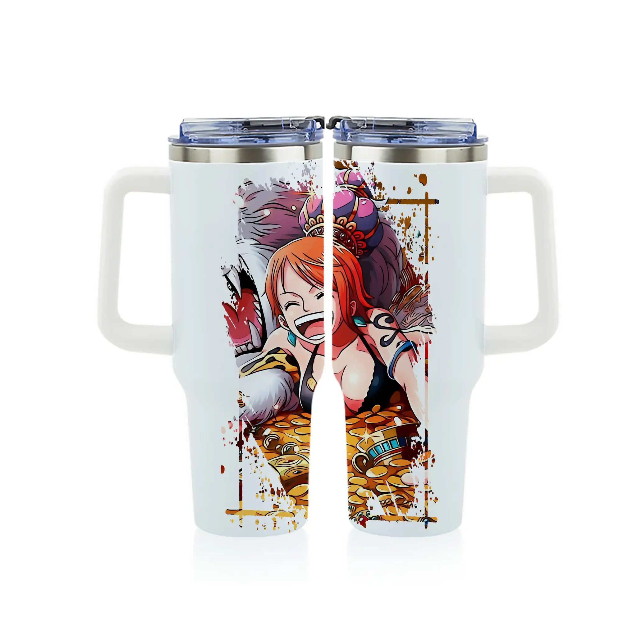 ワンピース グッズ ナミ - 1200mL フルプリント車用タンブラー ・ 304ステンレス 内側 ・ 201ステンレス 外側 ・ 保温 保冷 ・ 通勤 ドライブ アウトドア用