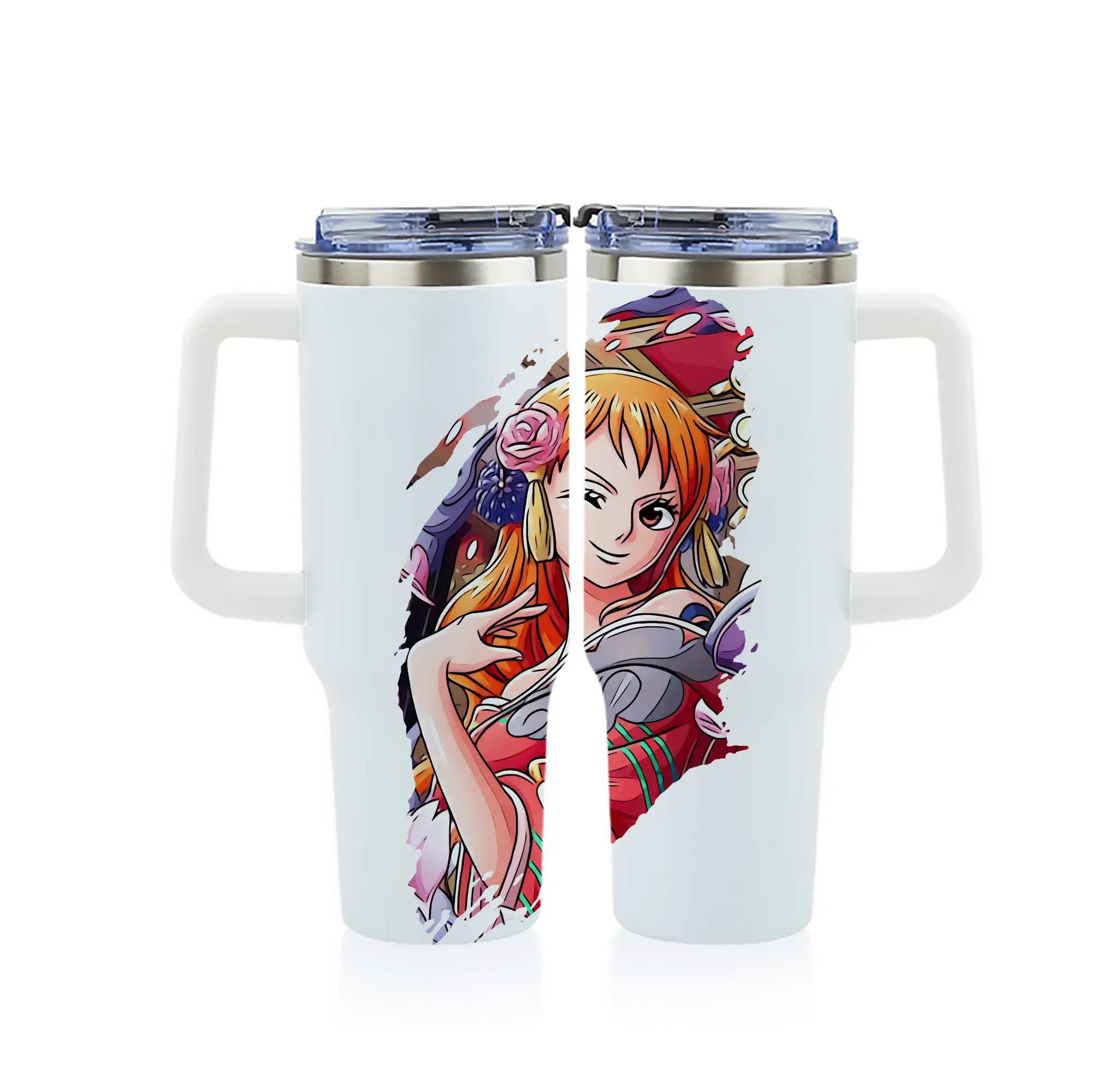 ワンピース グッズ ナミ - 1200mL フルプリント車用タンブラー ・ 304ステンレス 内側 ・ 201ステンレス 外側 ・ 保温 保冷 ・ 通勤 ドライブ アウトドア用