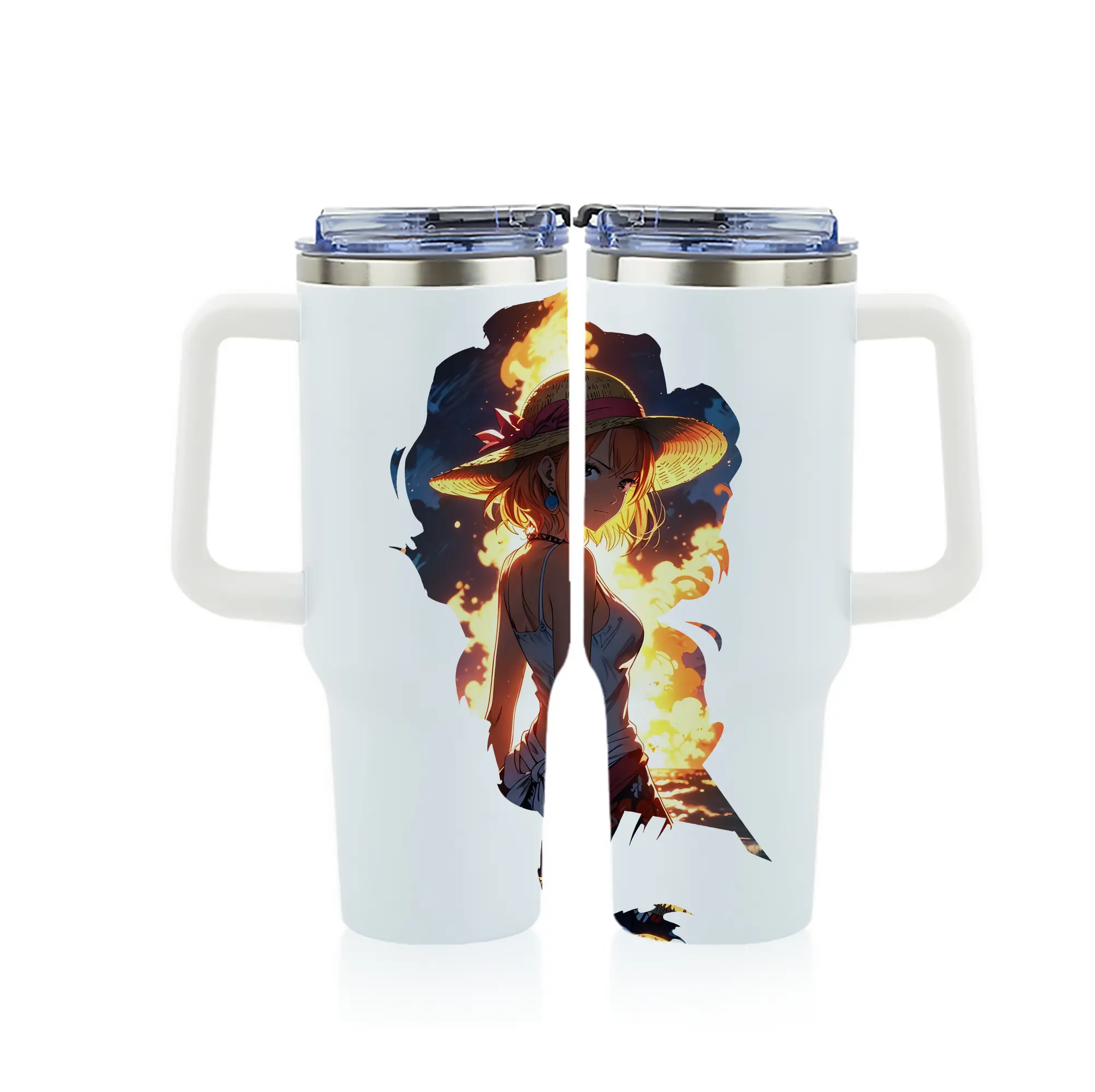 ワンピース グッズ ナミ - 1200mL フルプリント車用タンブラー ・ 304ステンレス 内側 ・ 201ステンレス 外側 ・ 保温 保冷 ・ 通勤 ドライブ アウトドア用