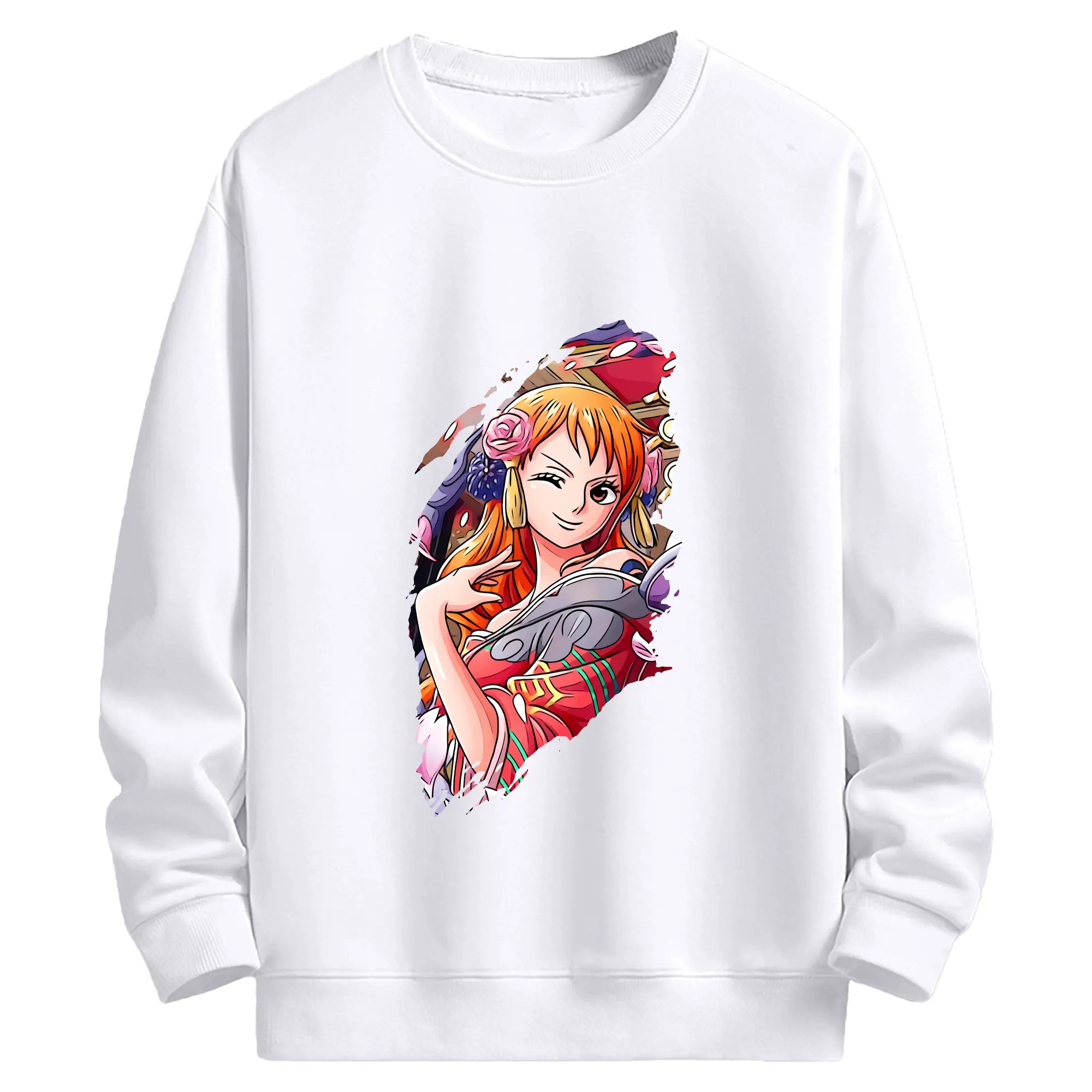 ワンピース グッズ ナミ - 高品質 クルーネック スウェット ・ コットン59％ ポリエステル41％ ・ ユニセックス 長袖 トレーナー ・ カジュアル デイリー スポーツ 散歩用