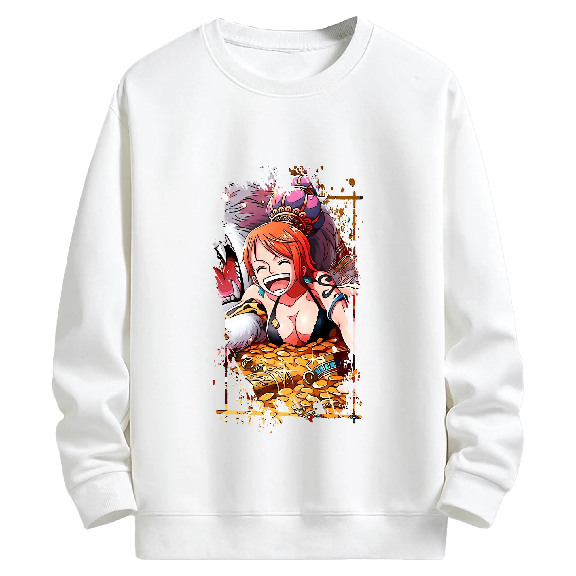 ワンピース グッズ ナミ - キッズ クルーネックスウェットシャツ ・ フロントプリント ・ 綿80％ ポリエステル20％ ・ 快適 通学 スポーツ 日常使い お散歩用