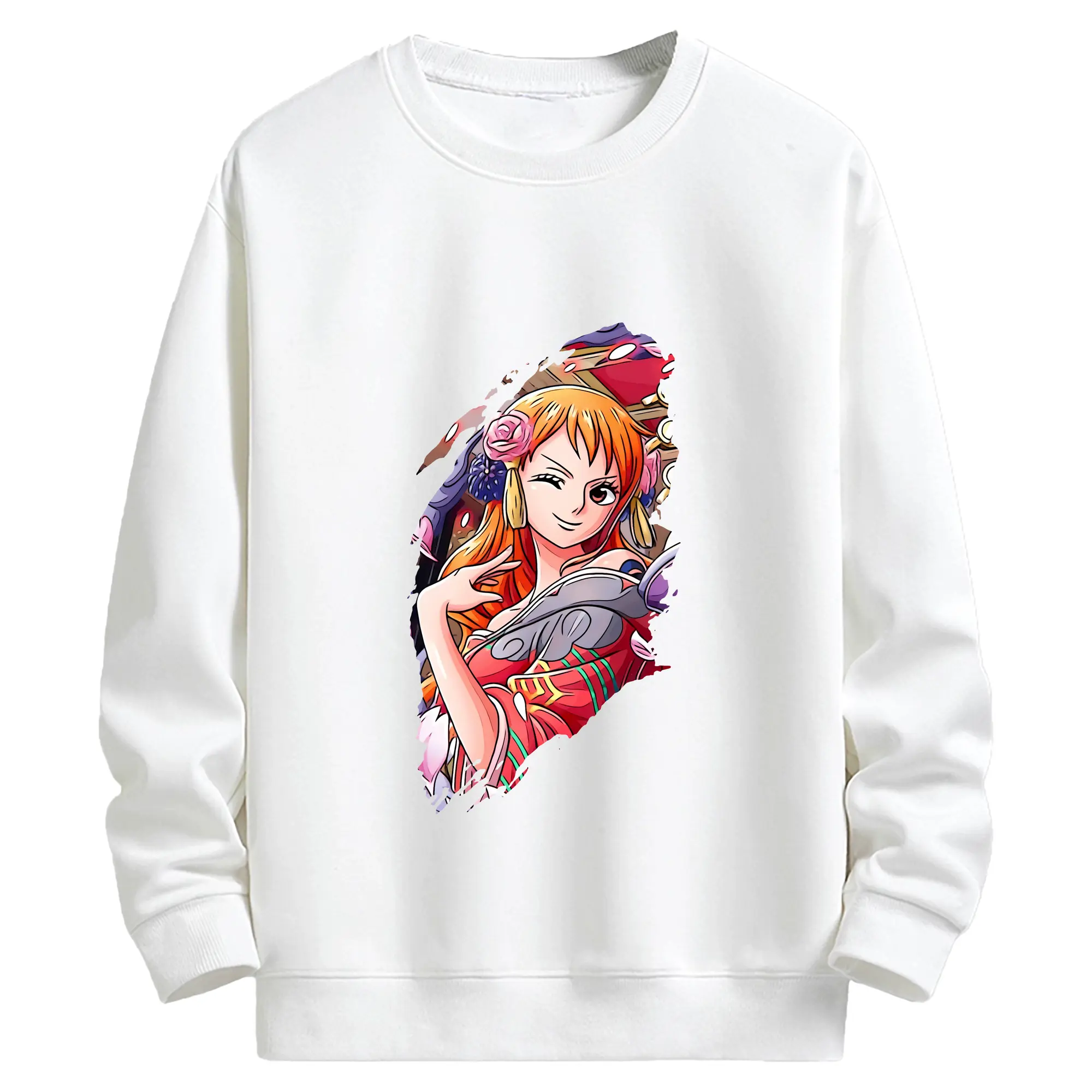 ワンピース グッズ ナミ - キッズ クルーネックスウェットシャツ ・ フロントプリント ・ 綿80％ ポリエステル20％ ・ 快適 通学 スポーツ 日常使い お散歩用