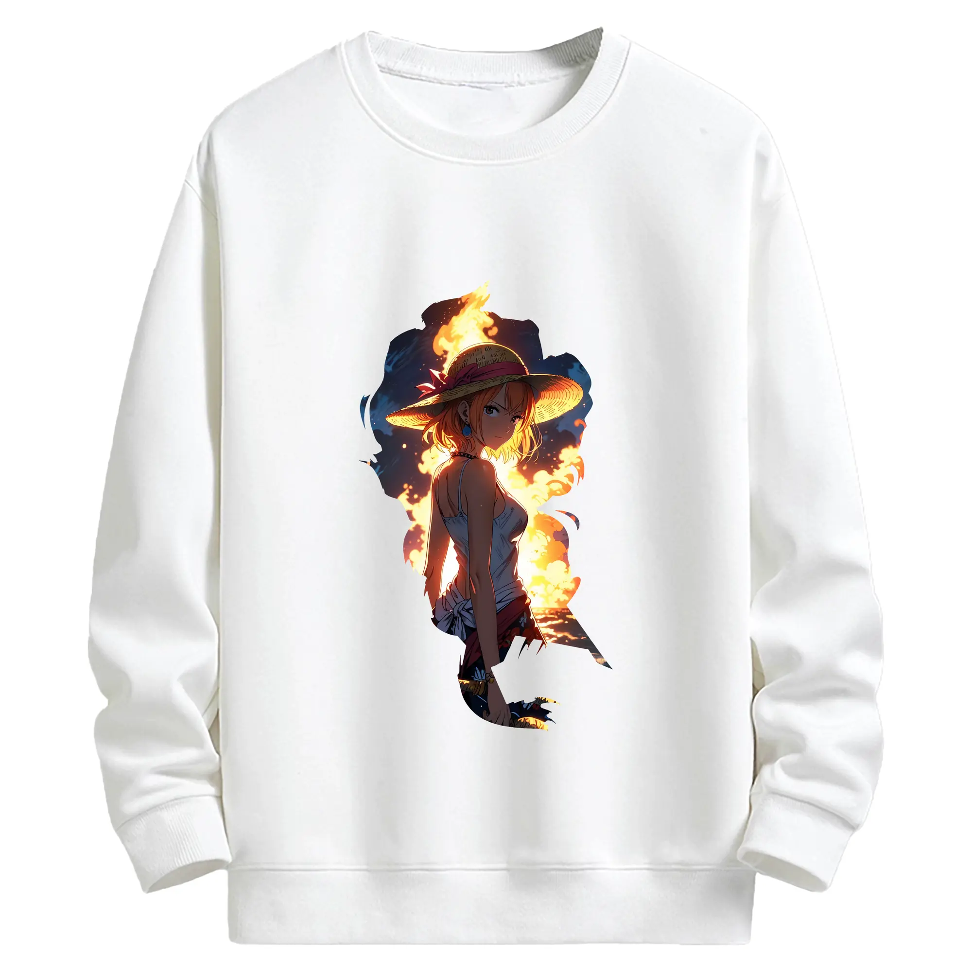 ワンピース グッズ ナミ - キッズ クルーネックスウェットシャツ ・ フロントプリント ・ 綿80％ ポリエステル20％ ・ 快適 通学 スポーツ 日常使い お散歩用