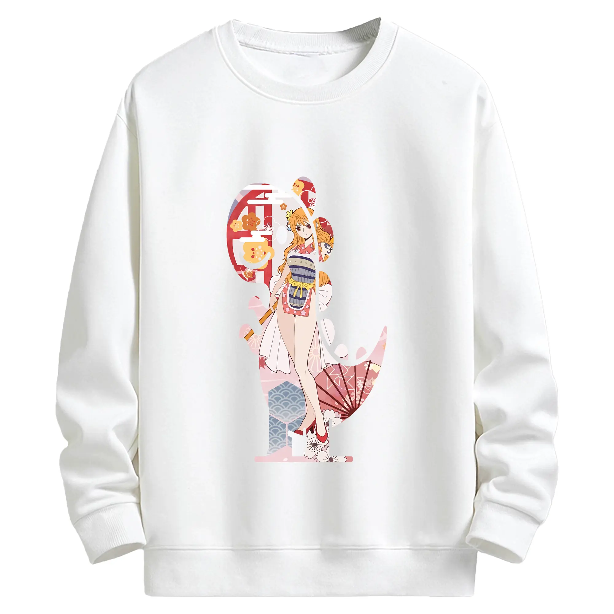 ワンピース グッズ ナミ - キッズ クルーネックスウェットシャツ ・ フロントプリント ・ 綿80％ ポリエステル20％ ・ 快適 通学 スポーツ 日常使い お散歩用