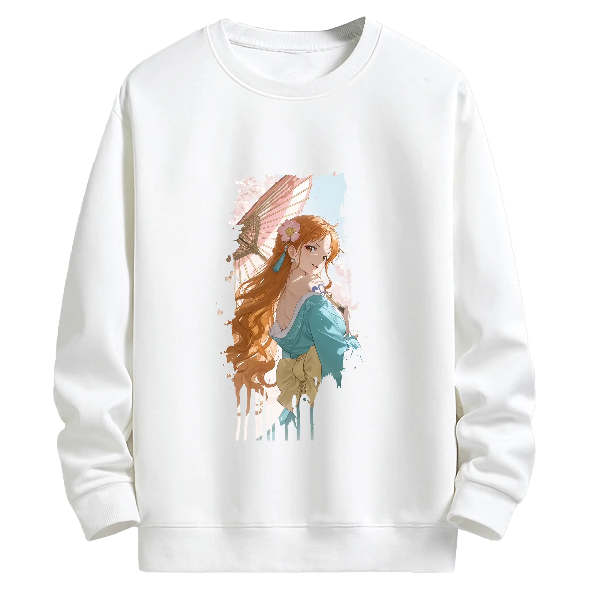 ワンピース グッズ ナミ - キッズ クルーネックスウェットシャツ ・ フロントプリント ・ 綿80％ ポリエステル20％ ・ 快適 通学 スポーツ 日常使い お散歩用