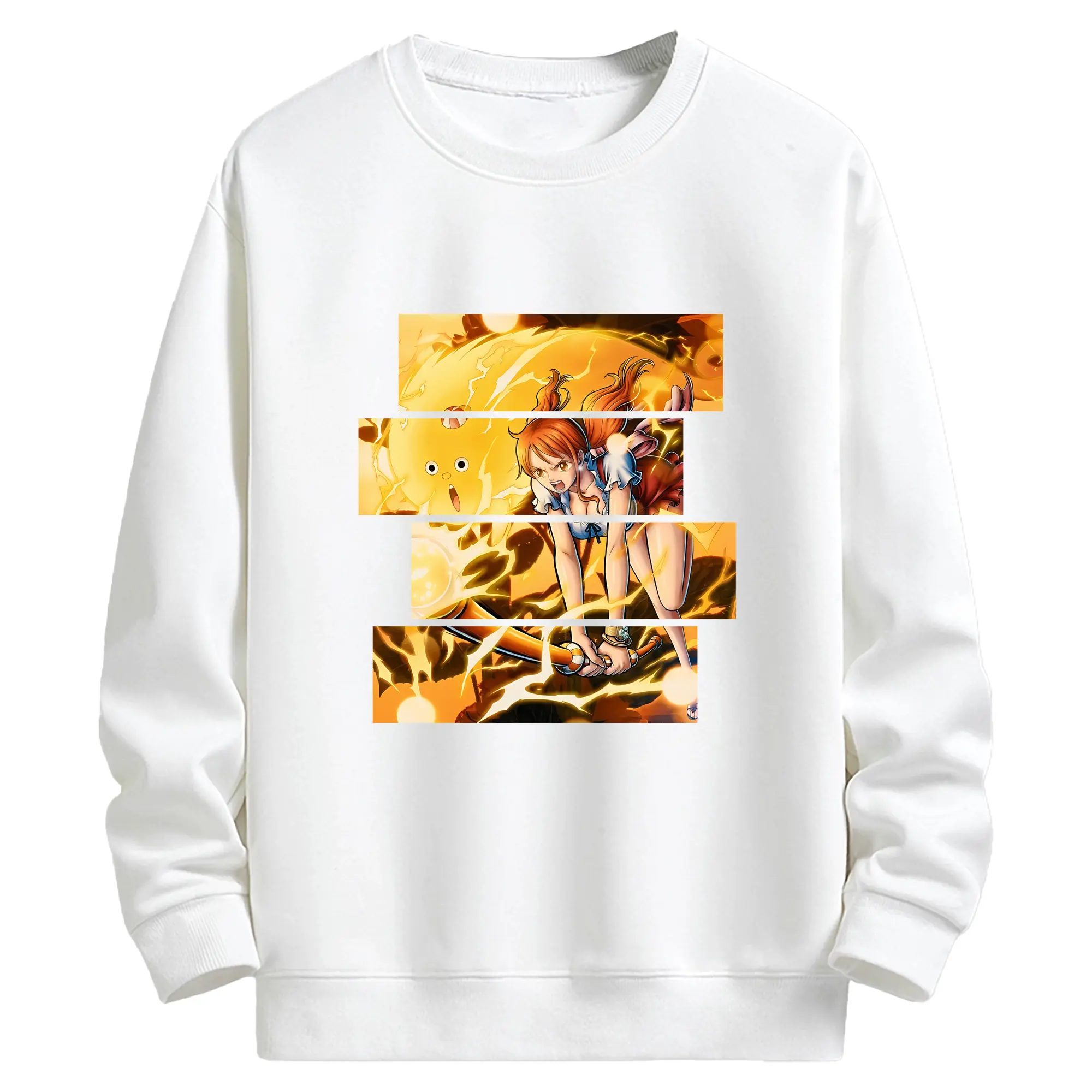 ワンピース グッズ ナミ - キッズ クルーネックスウェットシャツ ・ フロントプリント ・ 綿80％ ポリエステル20％ ・ 快適 通学 スポーツ 日常使い お散歩用