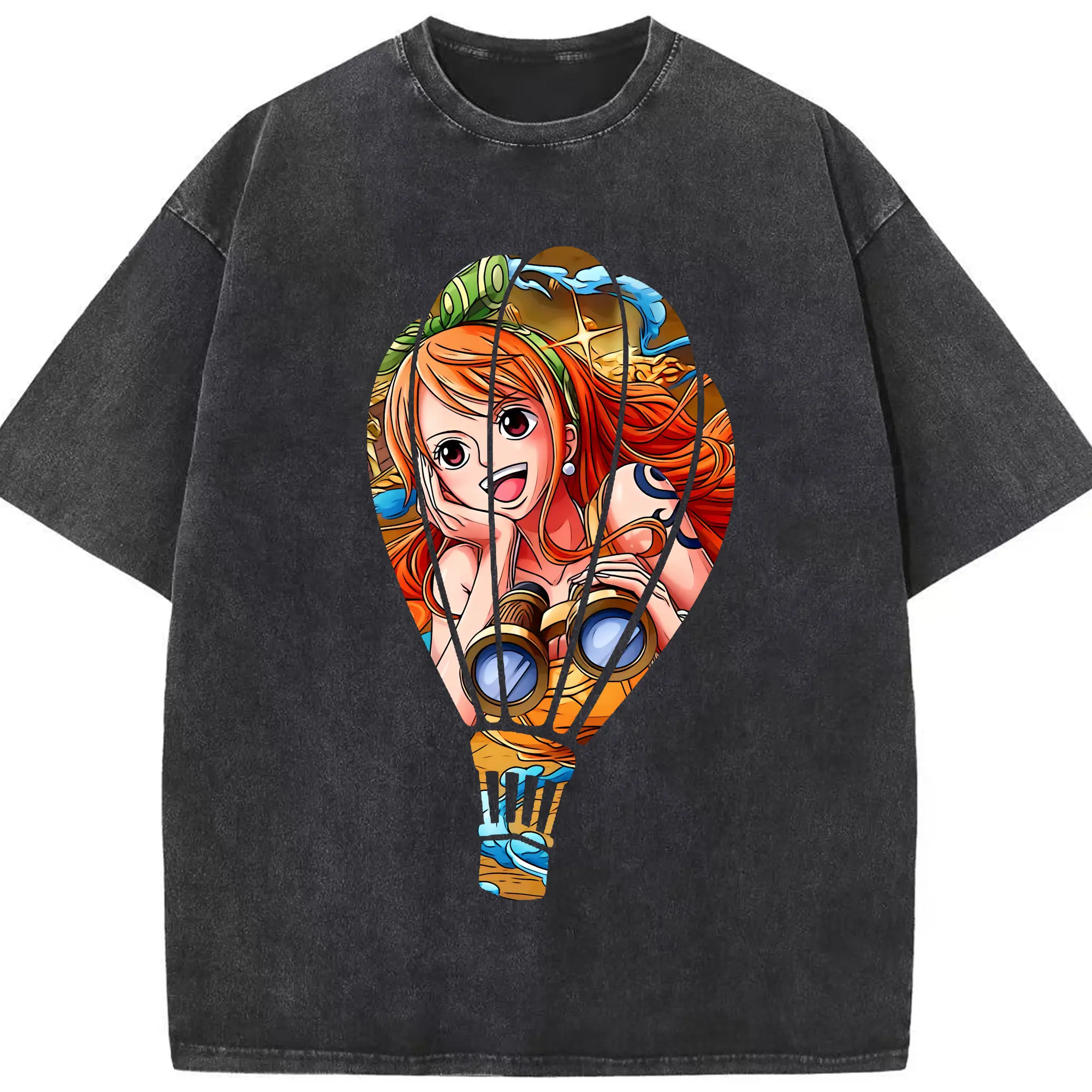 ワンピース グッズ ナミ - 綿100％ ヴィンテージ風 半袖Tシャツ ・ フロントプリント ・ 柔らか肌触り ・ 通気性 快適 ・ スポーツ カジュアル 外出用