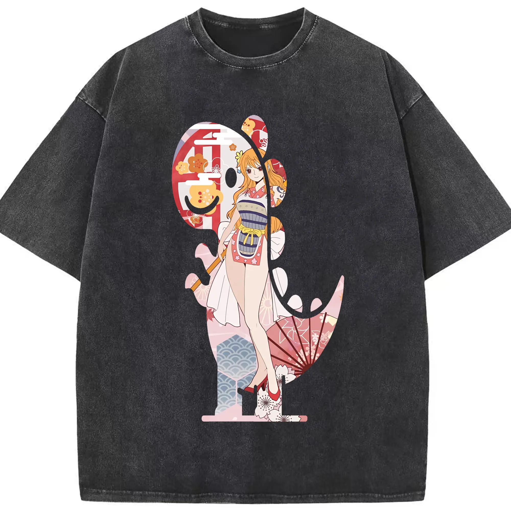 ワンピース グッズ ナミ - 綿100％ ヴィンテージ風 半袖Tシャツ ・ フロントプリント ・ 柔らか肌触り ・ 通気性 快適 ・ スポーツ カジュアル 外出用
