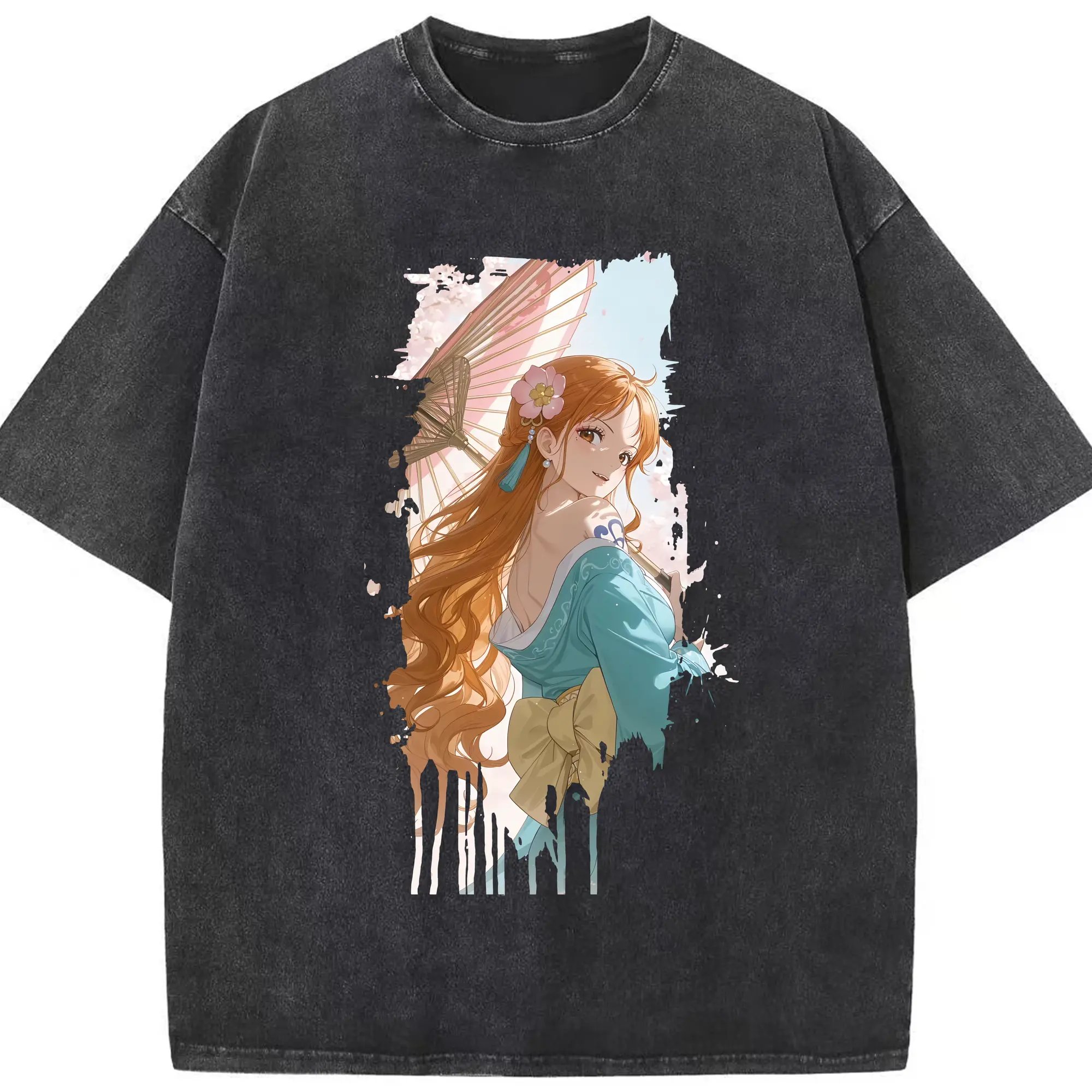 ワンピース グッズ ナミ - 綿100％ ヴィンテージ風 半袖Tシャツ ・ フロントプリント ・ 柔らか肌触り ・ 通気性 快適 ・ スポーツ カジュアル 外出用