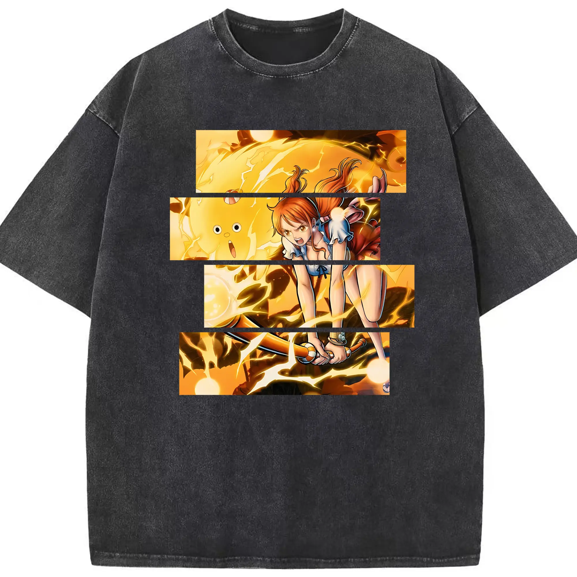 ワンピース グッズ ナミ - 綿100％ ヴィンテージ風 半袖Tシャツ ・ フロントプリント ・ 柔らか肌触り ・ 通気性 快適 ・ スポーツ カジュアル 外出用