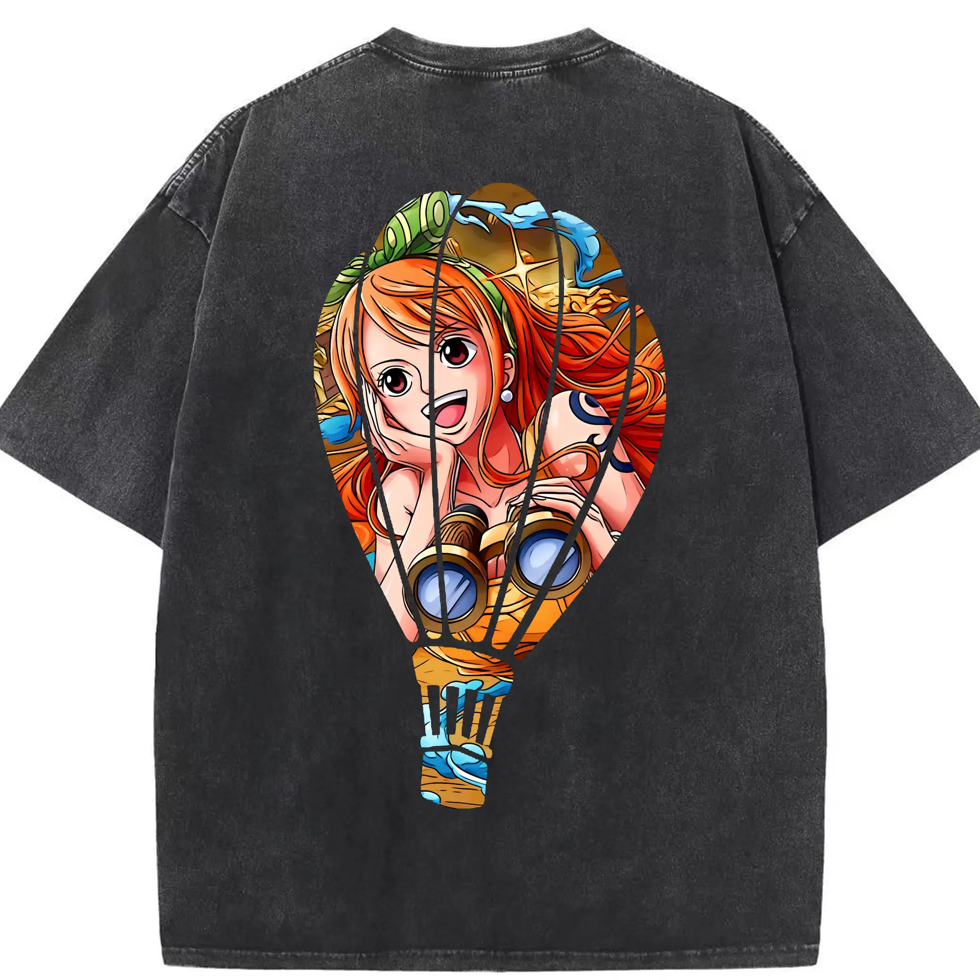 ワンピース グッズ ナミ - 綿100％ ヴィンテージ風 半袖Tシャツ ・ 背面プリント ・ 柔らか肌触り ・ 通気性 快適 ・ スポーツ カジュアル 外出用